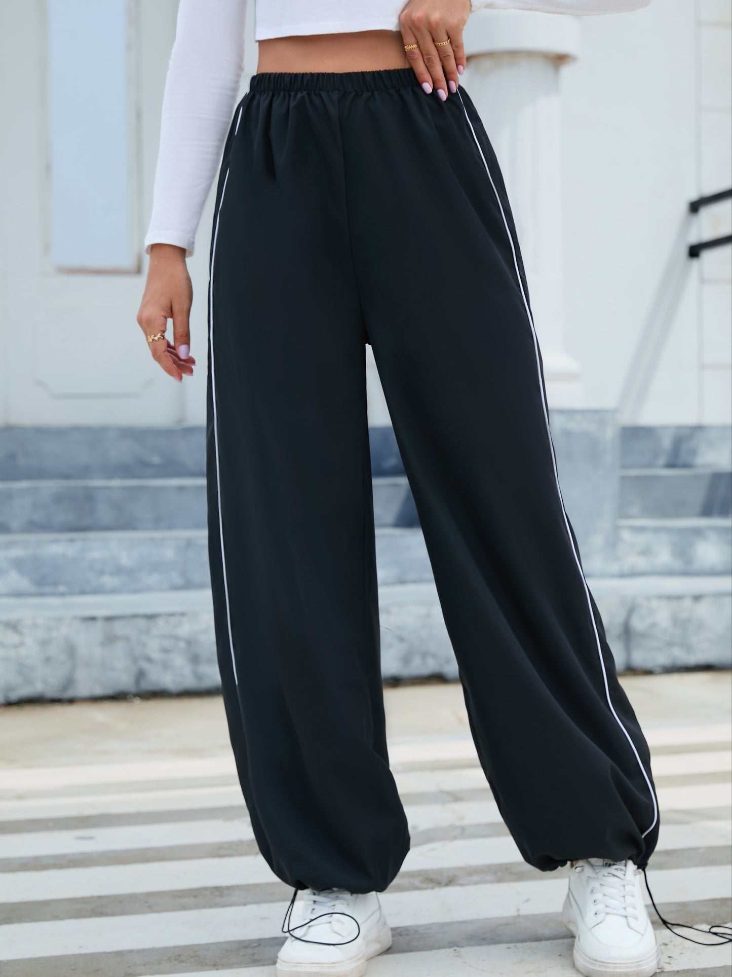 vlovelaw Colorblock Side Stripe Joggers Pant, Casual Sporty Pants For Spring & Summer, Women's Clothing