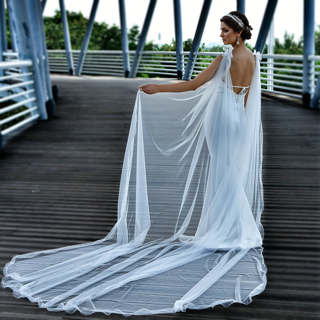 vlovelaw  Bride Wedding Dress Shawl Overlay With Suspended Skirt Shoulder Flower Shawl Performance Wedding Gown Accessories