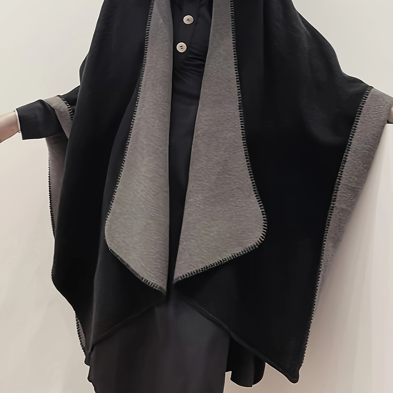 vlovelaw Plus Size Elegant Coat, Women's Plus Double-sided Batwing Sleeve Open Front Waterfall Collar Loose Fit Shawl Coat