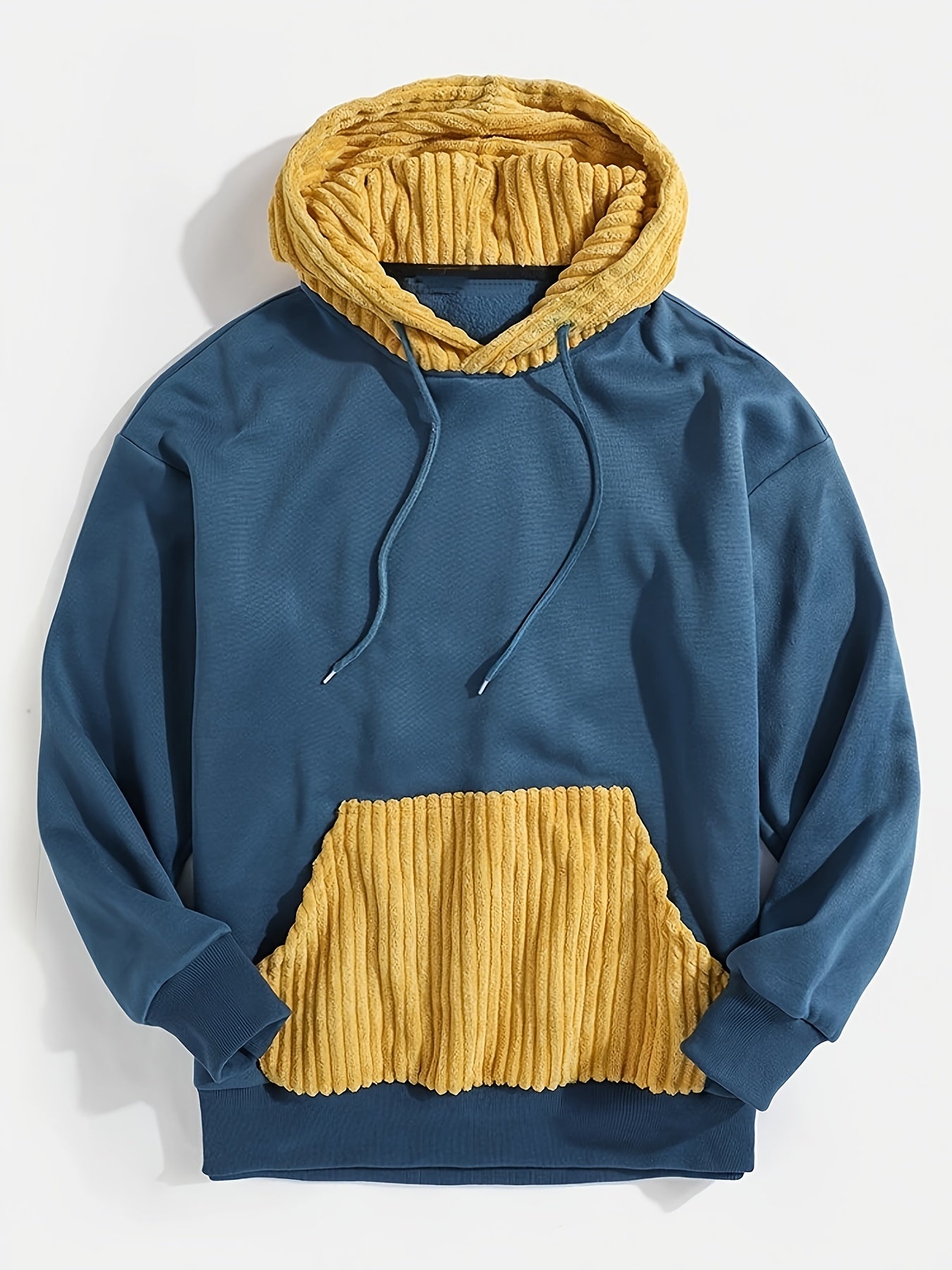 vlovelaw vlovelaw Color Block Hoodie, Cool Hoodies For Men, Men's Casual Graphic Design Pullover Hooded Sweatshirt With Corduroy Kangaroo Pocket Streetwear For Winter Fall, As Gifts