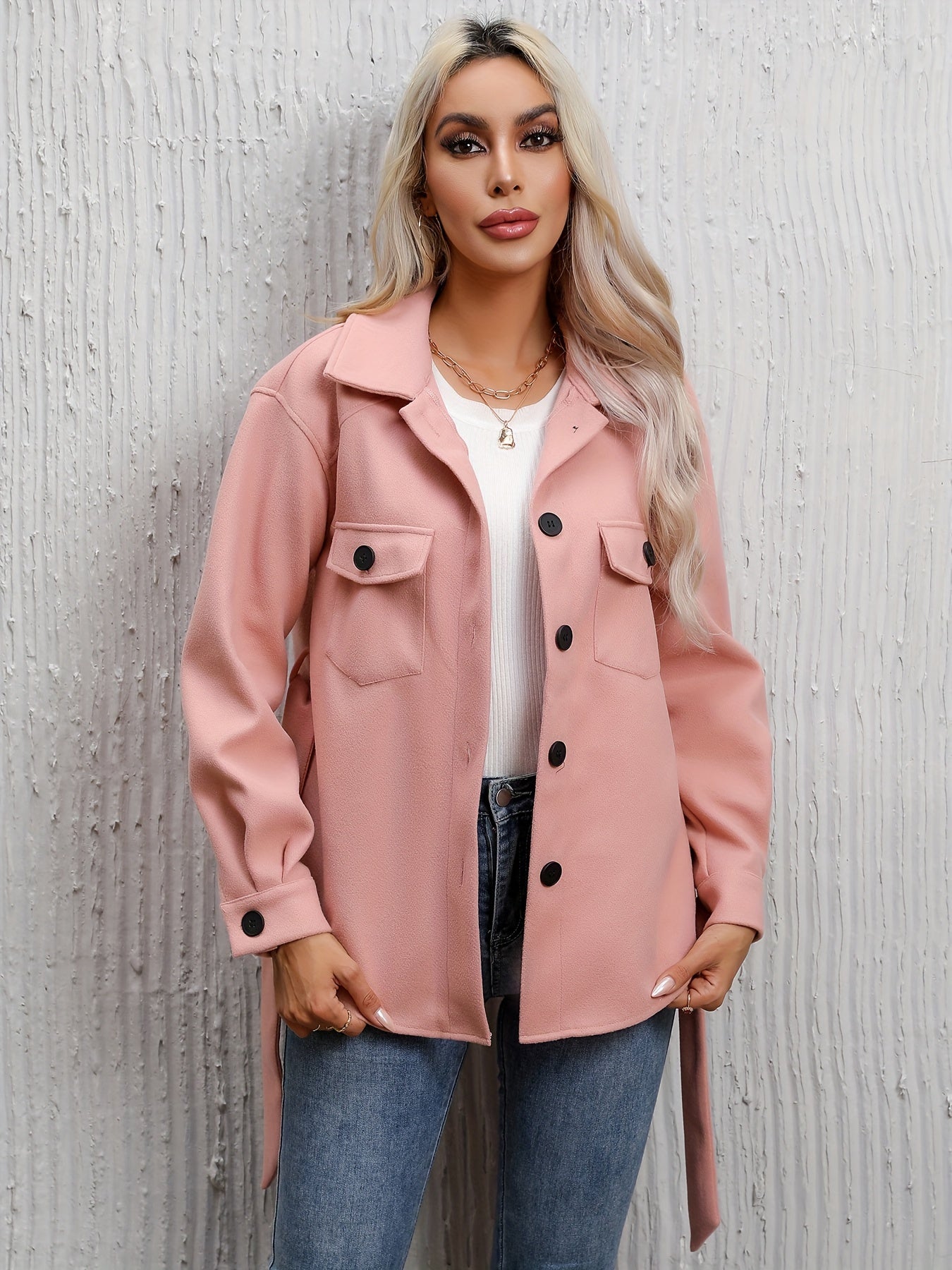 Single Breasted Solid Blazer, Casual Long Sleeve Pocket Front Outerwear, Women's Clothing