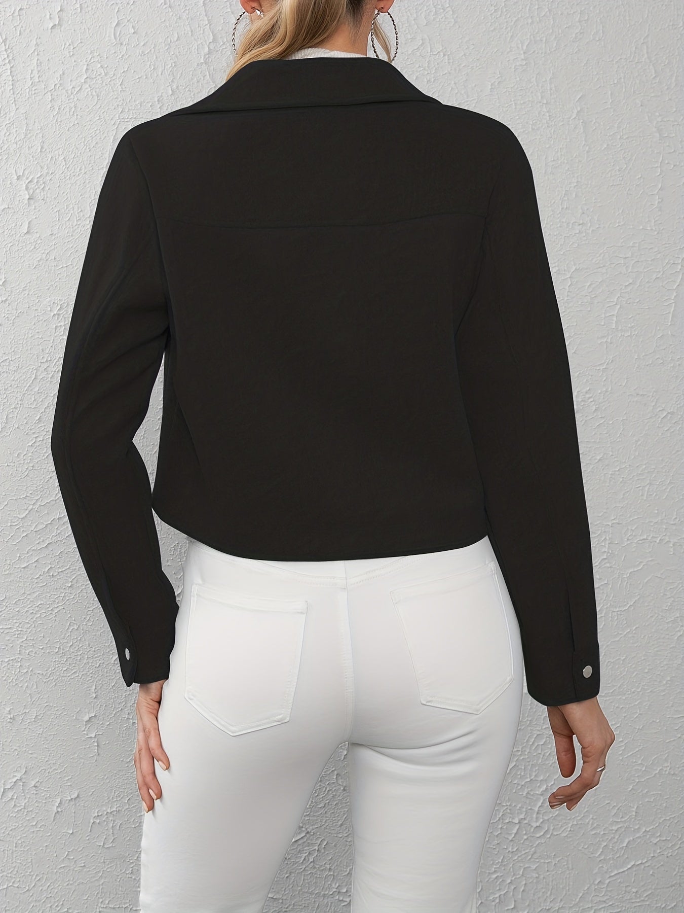 Solid Button Front Lapel Neck Jacket, Casual Long Sleeve Outerwear For Spring & Fall, Women's Clothing