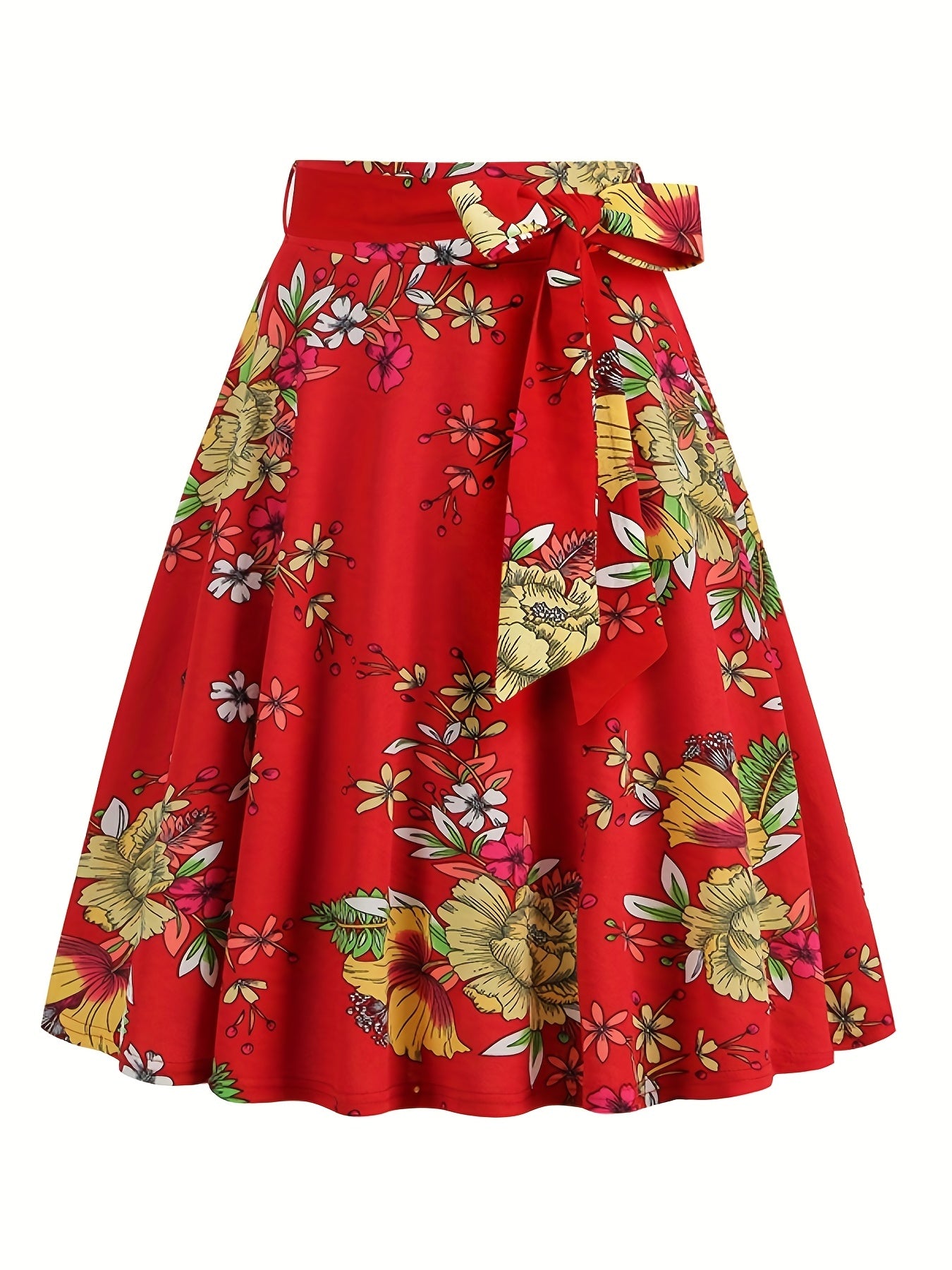 vlovelaw Polka Dot Print Pleated Skirts, Vintage Bow Flare Skirts For Spring & Summer, Women's Clothing