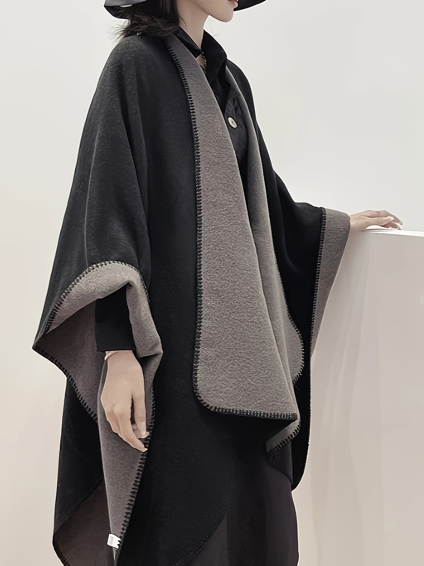 vlovelaw Plus Size Elegant Coat, Women's Plus Double-sided Batwing Sleeve Open Front Waterfall Collar Loose Fit Shawl Coat
