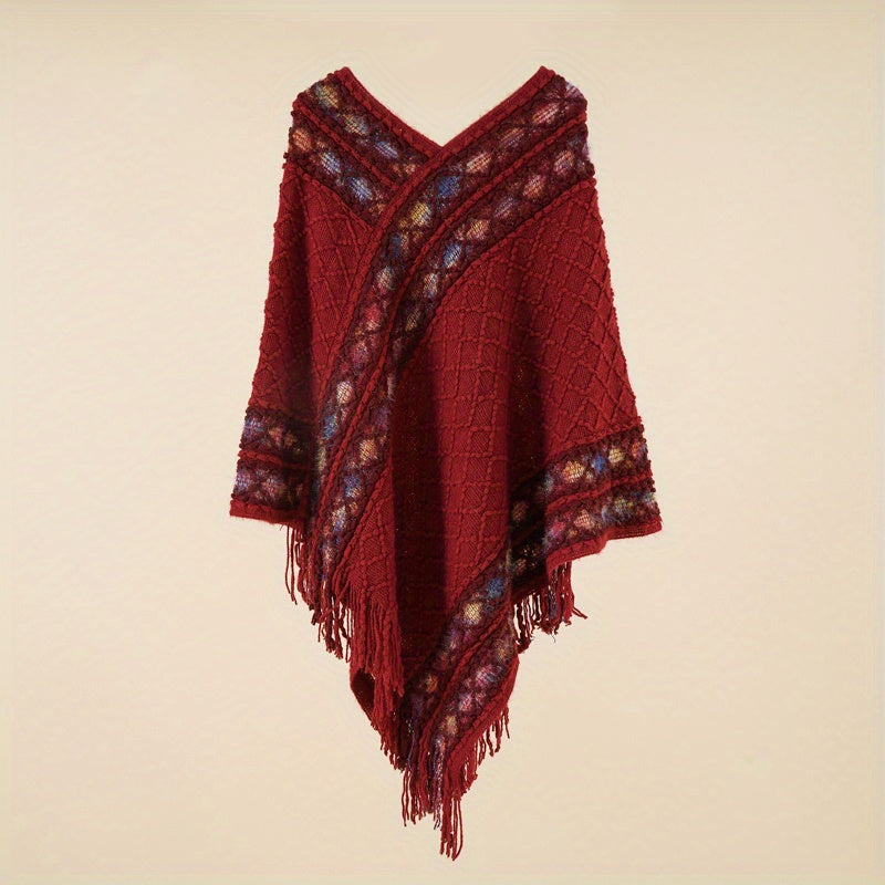 Pullover Woven Shawl Large Warm Fringed Shawl Wrap Windproof Shawl Cape For Casual Outdoor