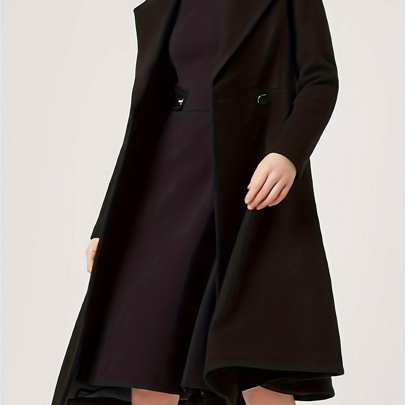 vlovelaw Plus Size Casual Coat, Women's Plus Solid Long Sleeve Double Breast Button Lapel Collar A-line Wool Blend Coat