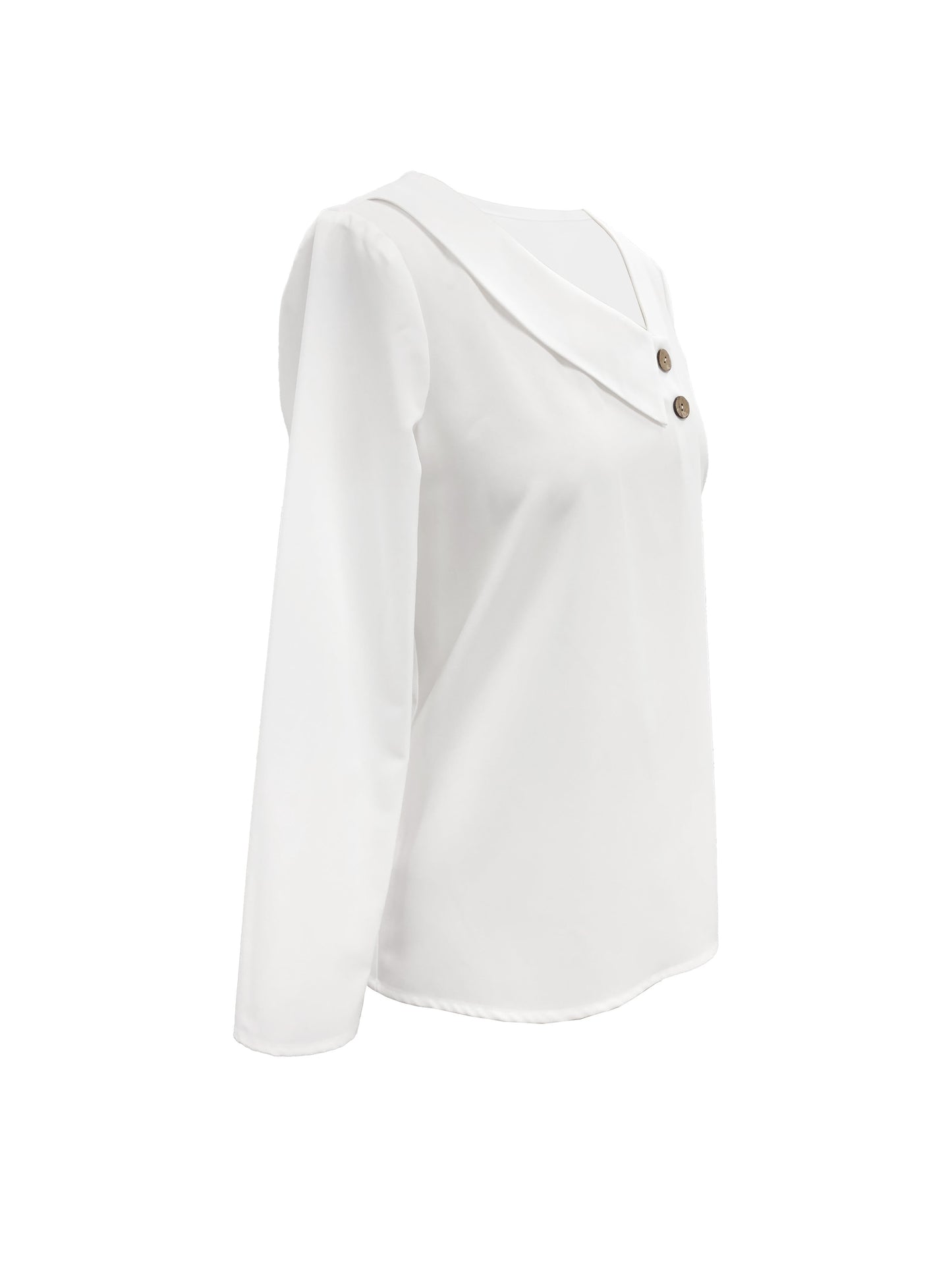 Button Decor Asymmetrical Neck Top, Versatile Long Sleeve Solid Blouse For Spring & Fall, Women's Clothing