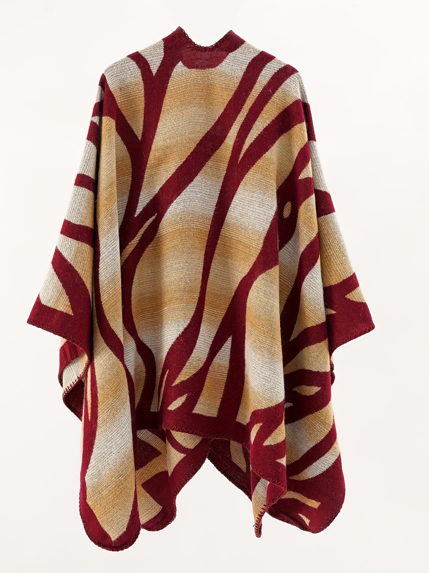 Abstract Print Tunics, Elegant Open Front Shawl Tops, Women's Clothing