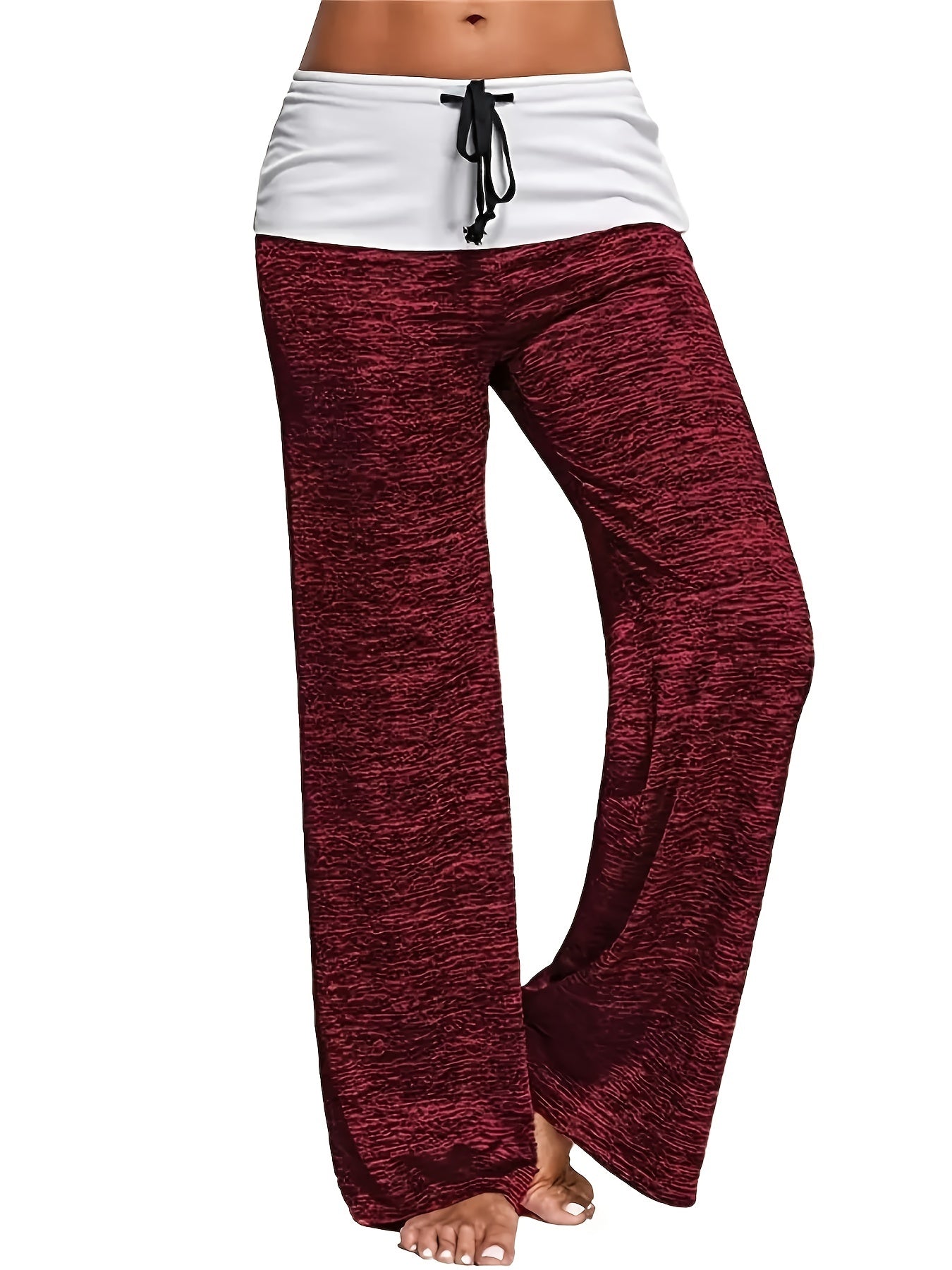 vlovelaw Plus Size Casual Pants, Women's Plus Colorblock Drawstring Slight Stretch Loose Fit Pants
