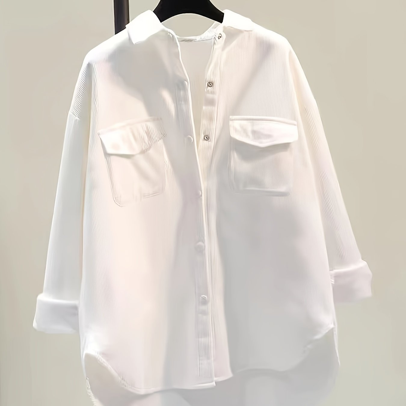 Button Front Plush Lined Solid Jacket, Casual Collared Long Sleeve Outerwear, Women's Clothing