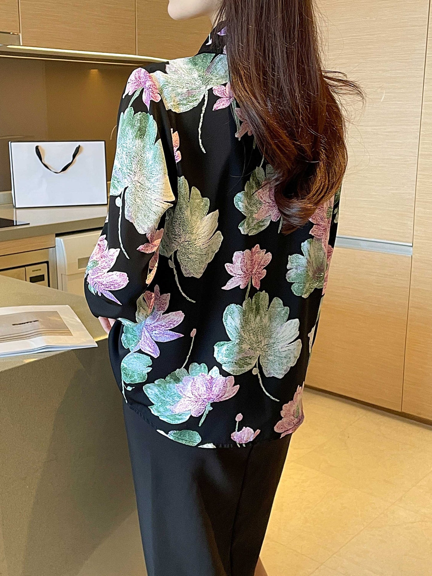 vlovelaw Floral Print Button Down Shirt, Vintage Long Sleeve Shirt For Spring & Fall, Women's Clothing