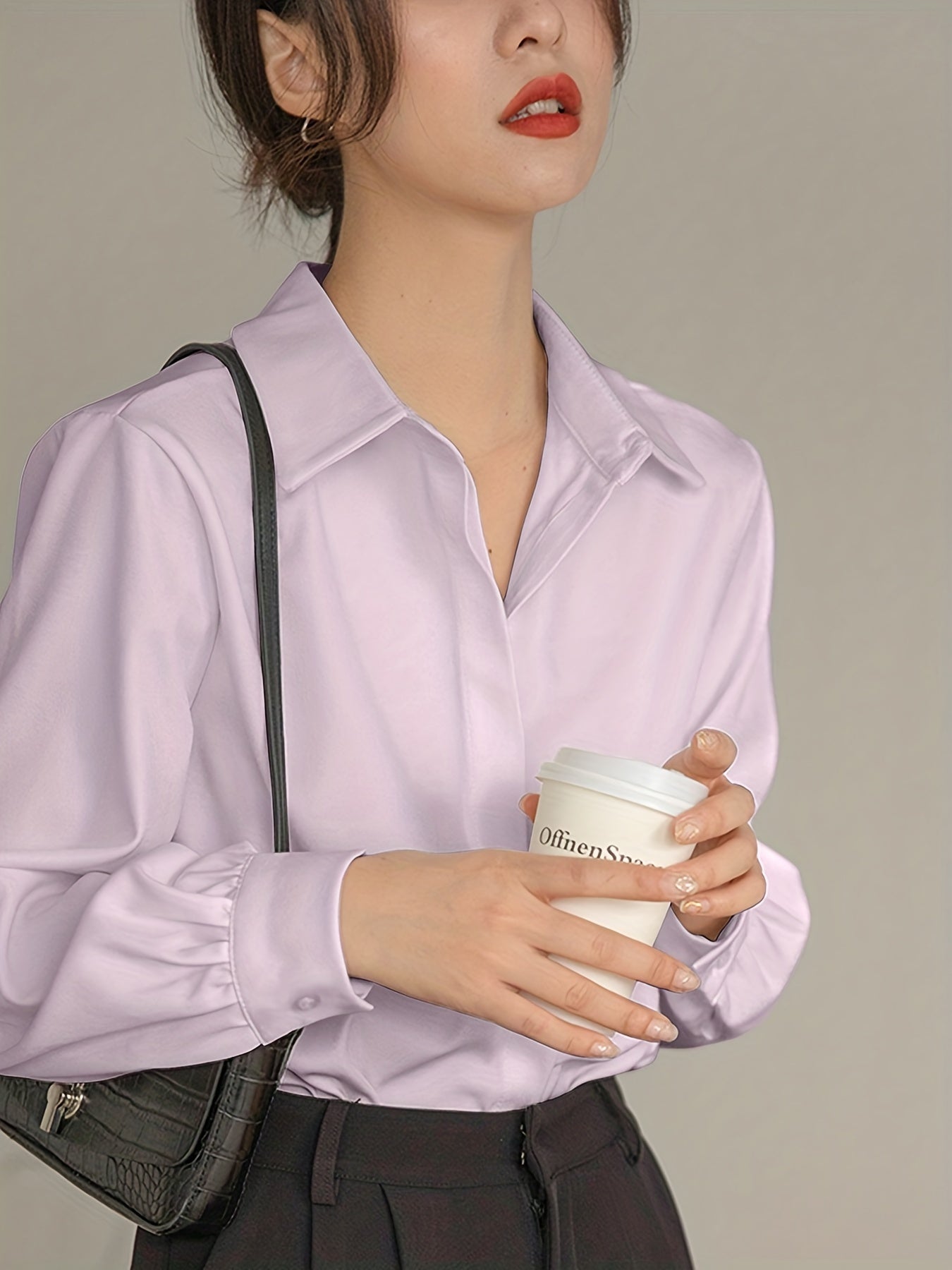 vlovelaw V-neck Loose Lapel Blouses, Casual Chiffon Long Sleeve Fashion Spring Fall Shirts Tops, Women's Clothing