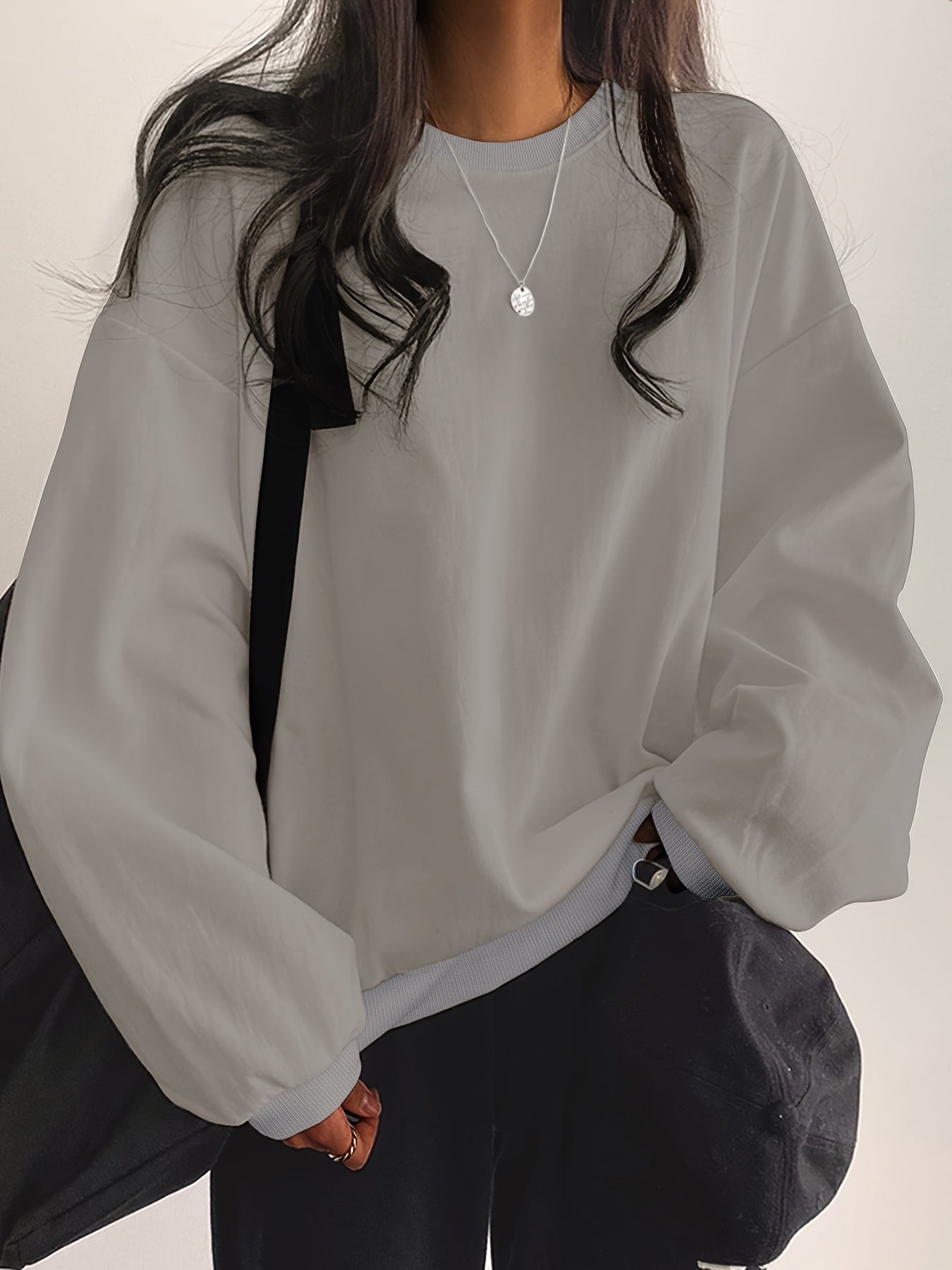 vlovelaw Solid Color Pullover Sweatshirt, Casual Long Sleeve Crew Neck Sweatshirt For Fall & Winter, Women's Clothing