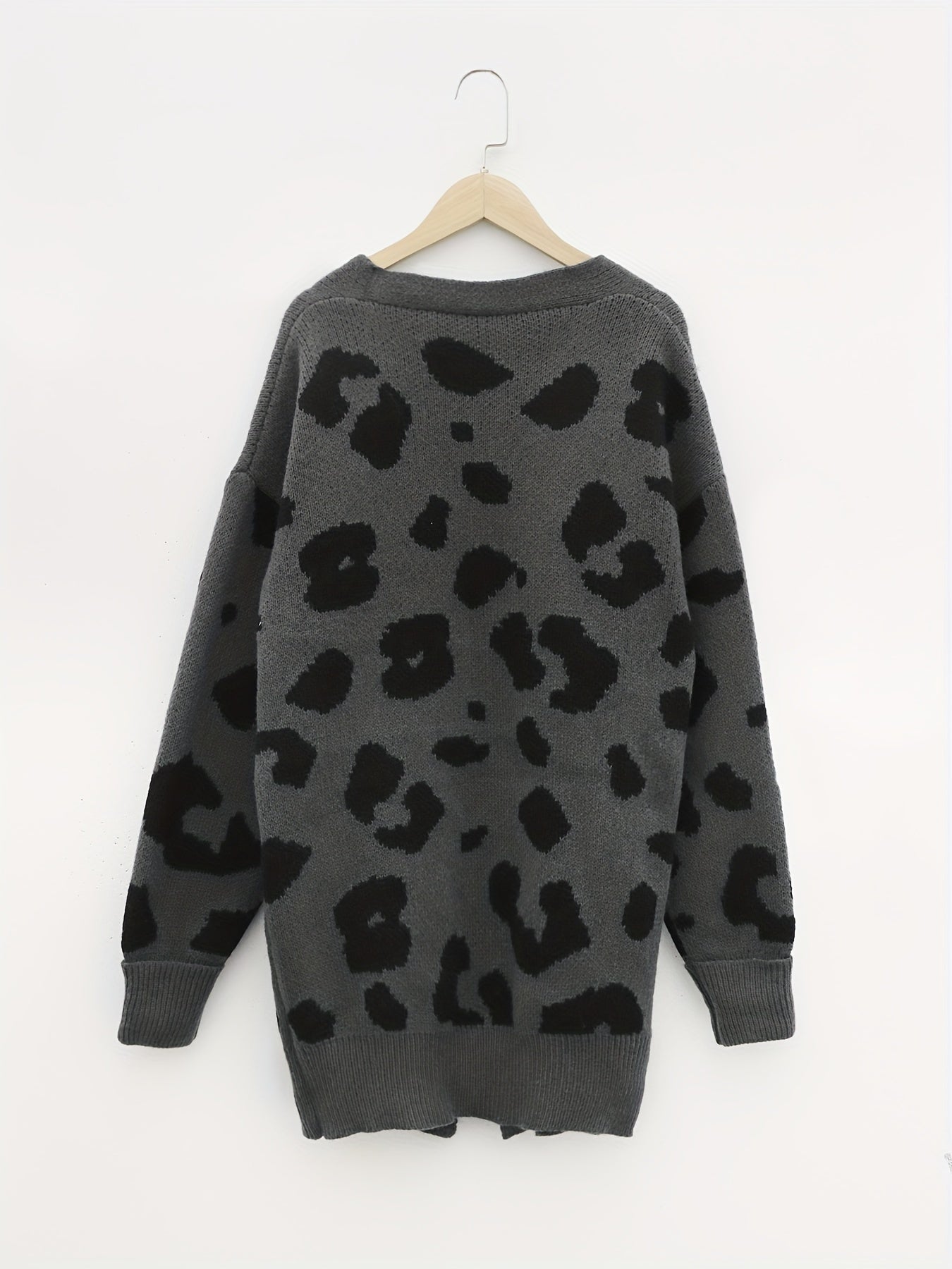 vlovelaw Leopard Pattern Open Front Cardigan, Casual Long Sleeve Cardigan For Fall & Winter, Women's Clothing