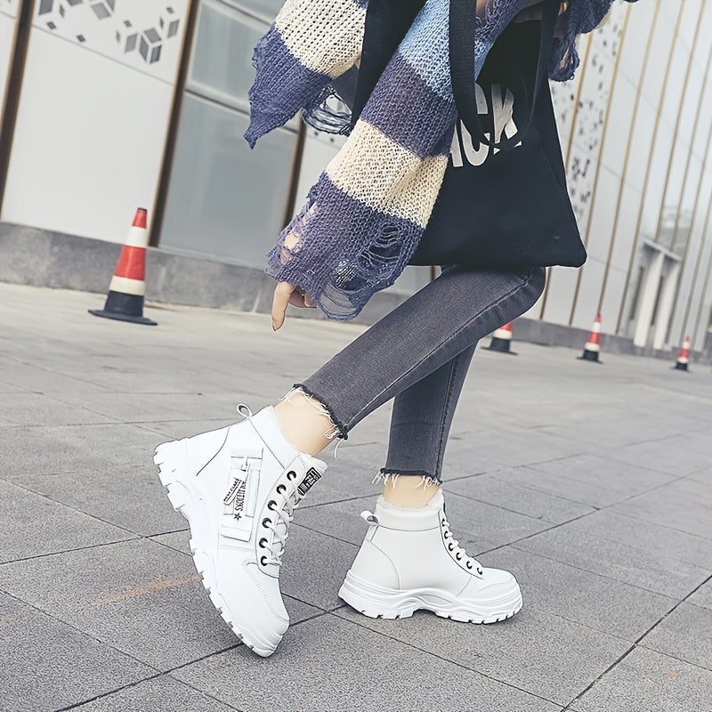 vlovelaw Women's Casual High Top Shoes, Winter Plush Lined Warm Shoes, Thick Soled Lace-up Sports Shoes