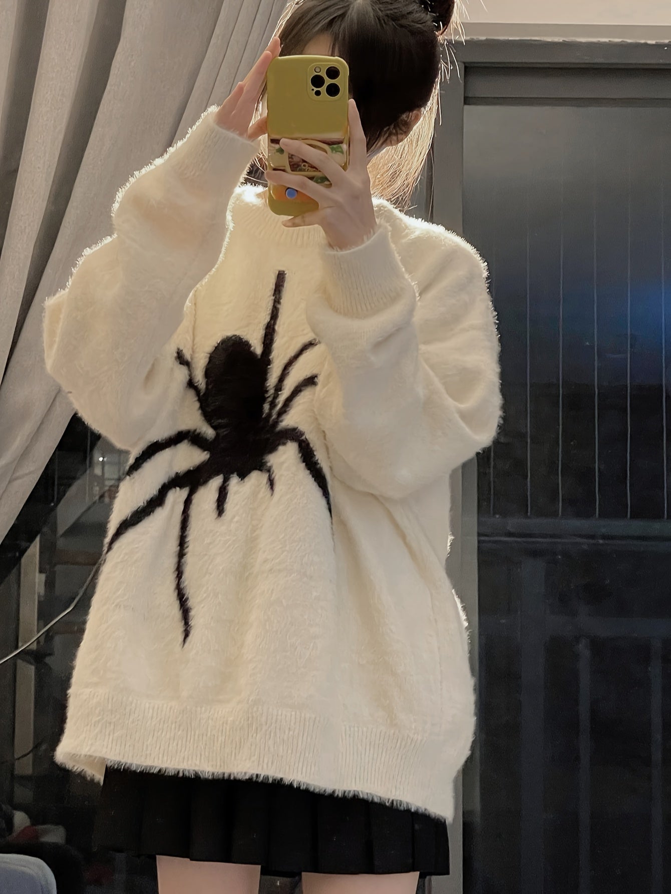 vlovelaw Animal Print Crew Neck Pullover Sweater, Vintage Long Sleeve Knitted Sweater For Winter, Women's Clothing