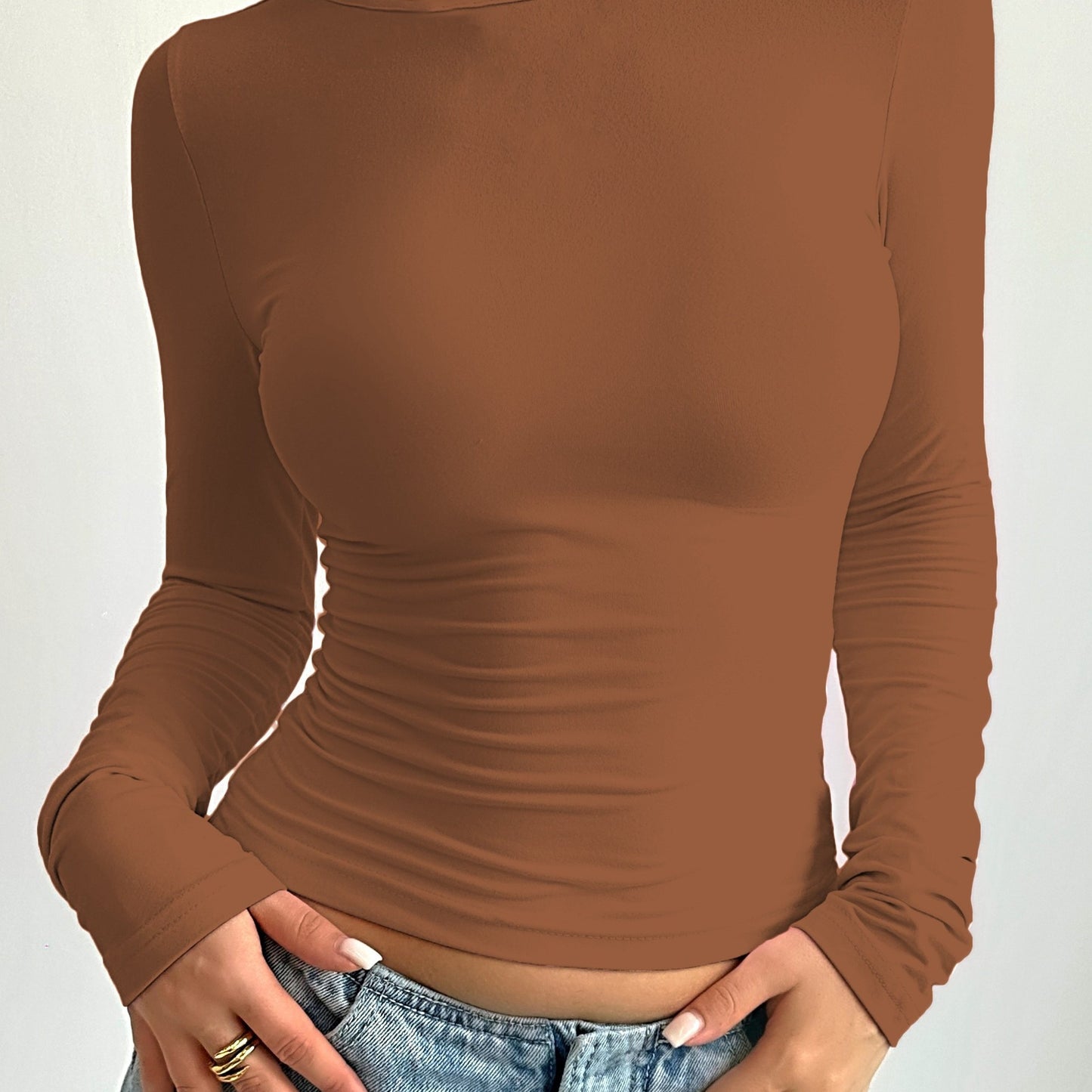 vlovelaw Solid Crew Neck T-Shirt, Casual Long Sleeve Top For Spring & Fall, Women's Clothing
