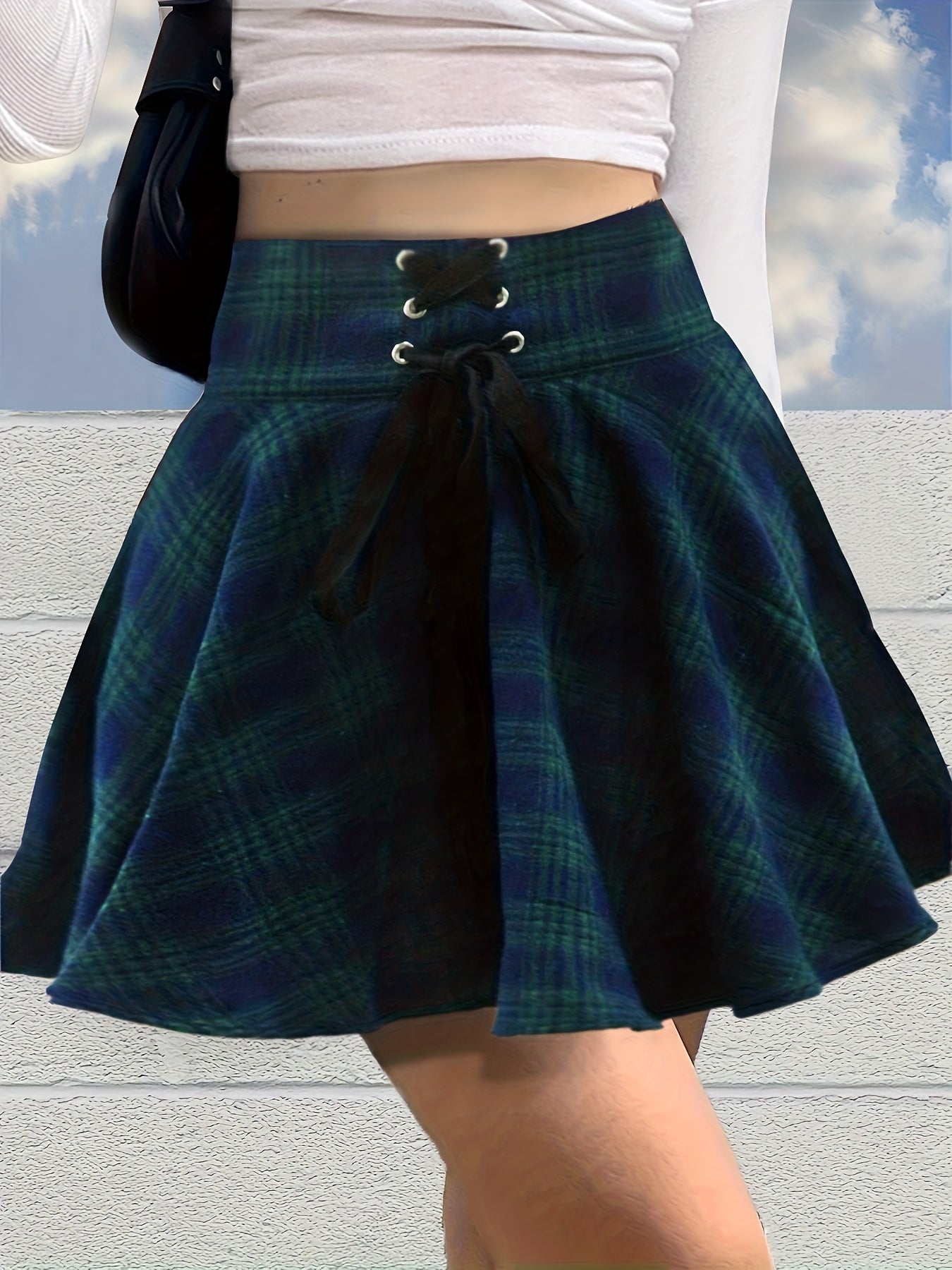 Y2K Summer Plaid Mini Skirt, High Waist Casual Skirt, Women's Clothing
