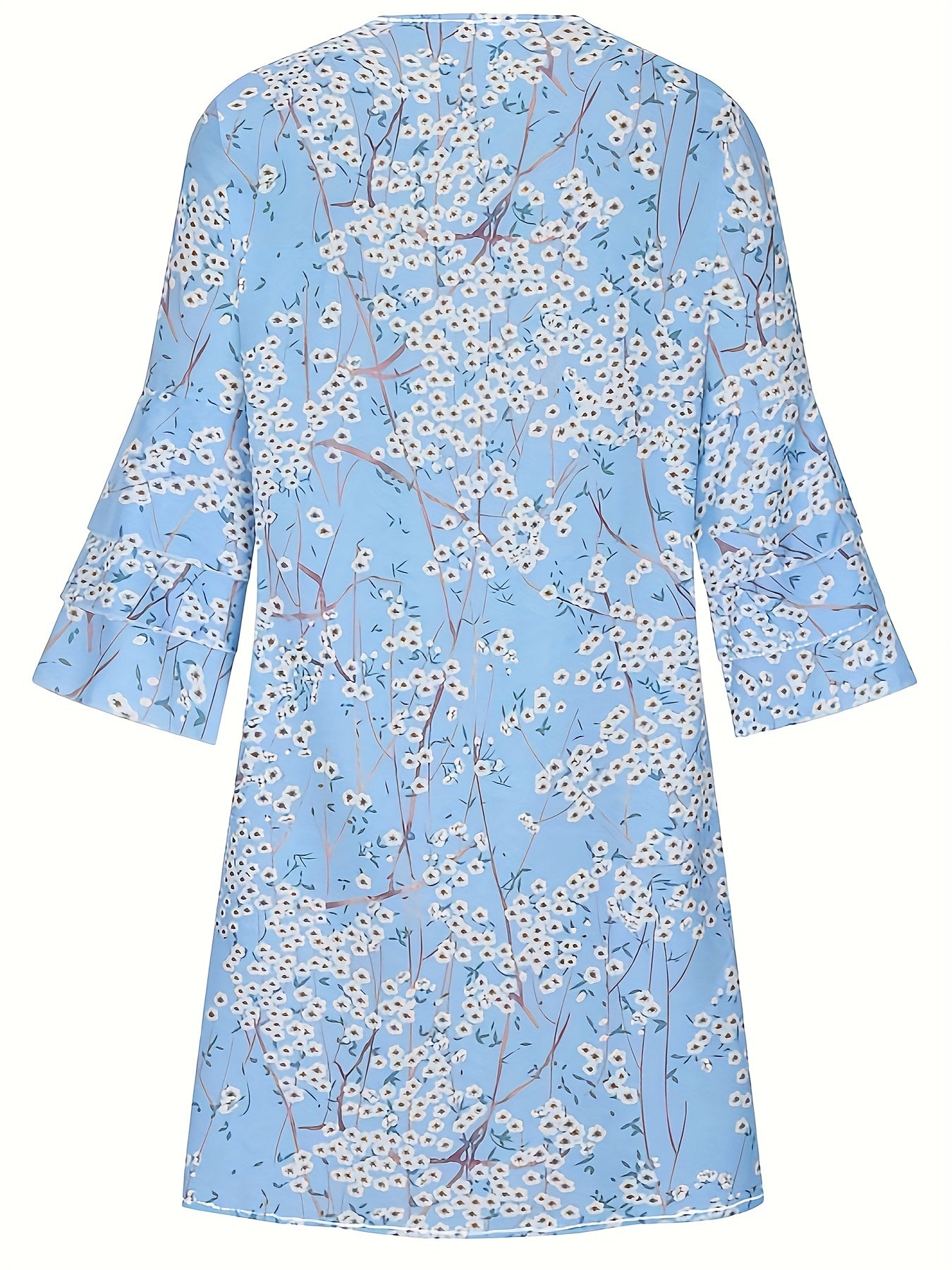 vlovelaw Floral Print Ruffle Hem Dress, Casual Layered V Neck Half Sleeve Dress, Women's Clothing