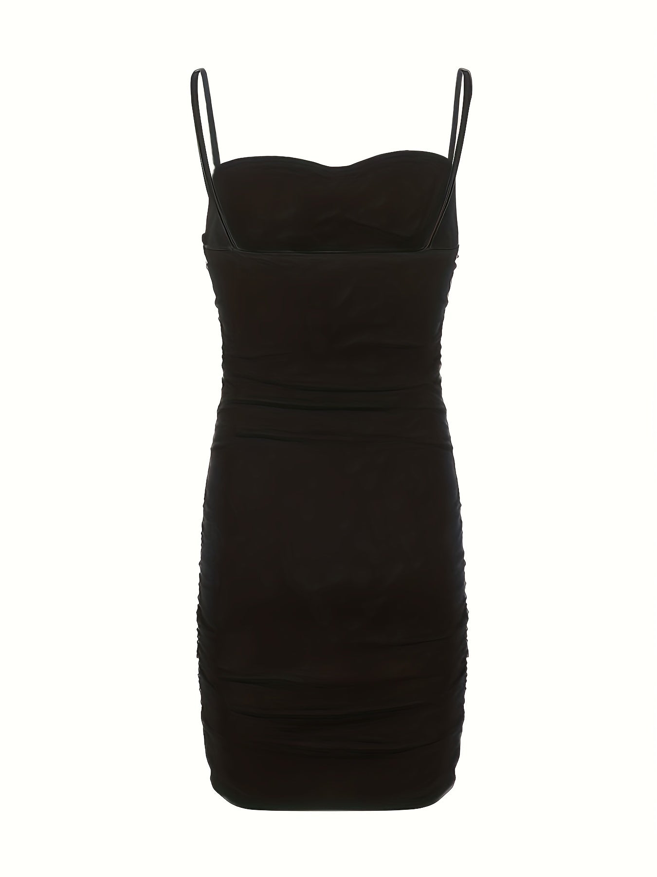 vlovelaw Ruched Bodycon Solid Dress, Party Wear Spaghetti Strap Dress, Women's Clothing