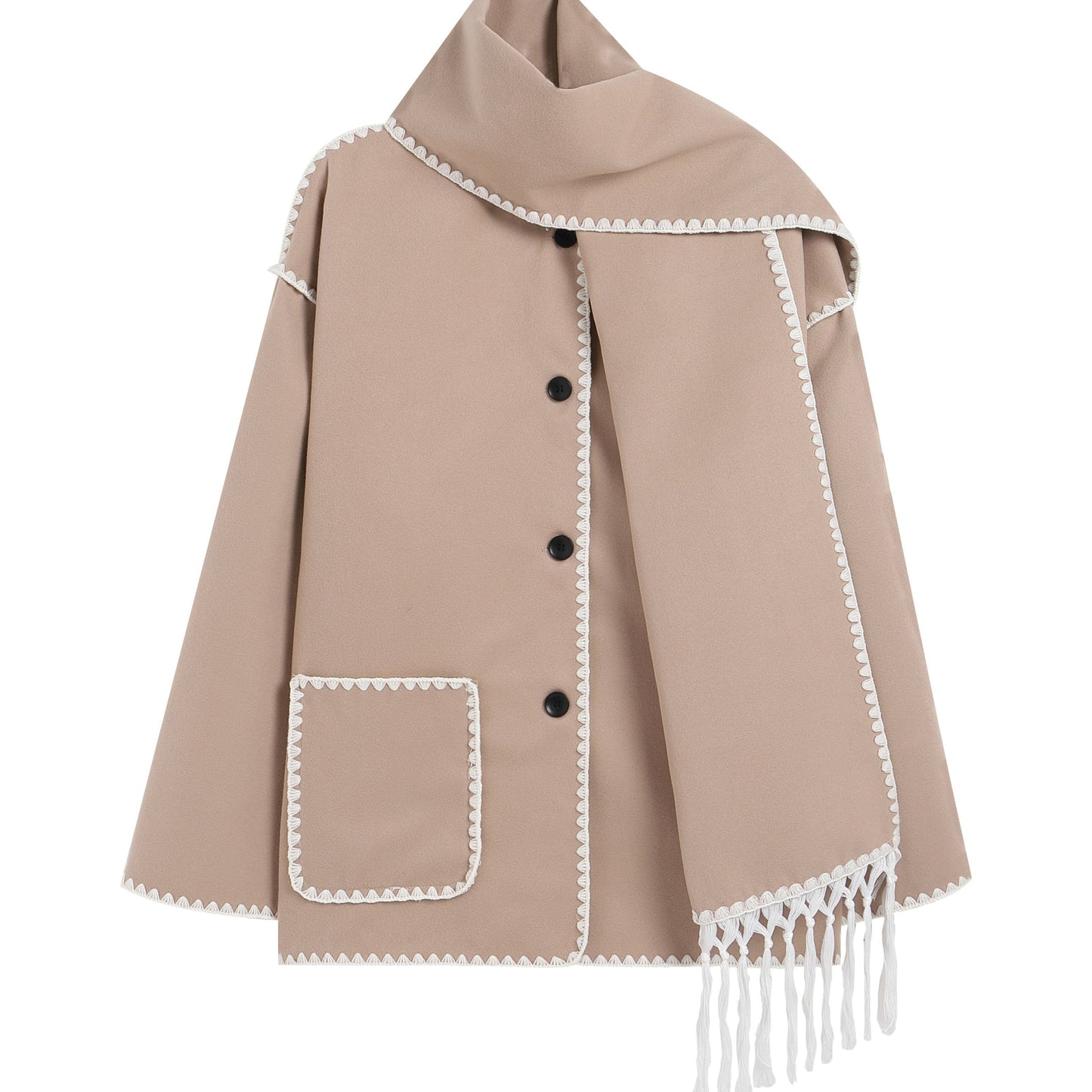 vlovelaw Contrast Trim Button Front Coat, Casual Long Sleeve Warm Outerwear, Women's Clothing