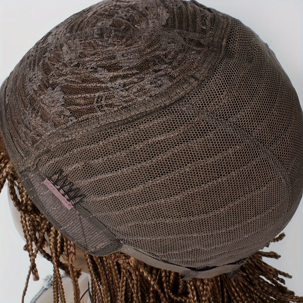 12 Inch Short Box Braid BoBo Wig - Synthetic Hair, Straight Style, Elastic Net Cap, Cornrow Braided Design, Bangs, Basics Style for African Women