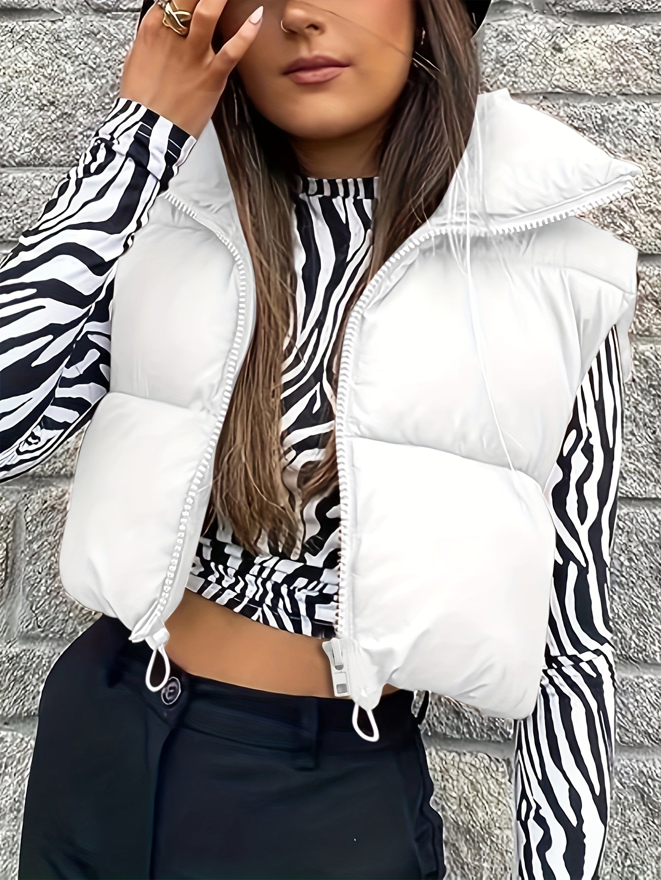 vlovelaw  Plain Full Zipper Sporty Vest Jacket, Sleeveless Non-Stretch Casual Sports Outdoor Vest, Women's Clothing