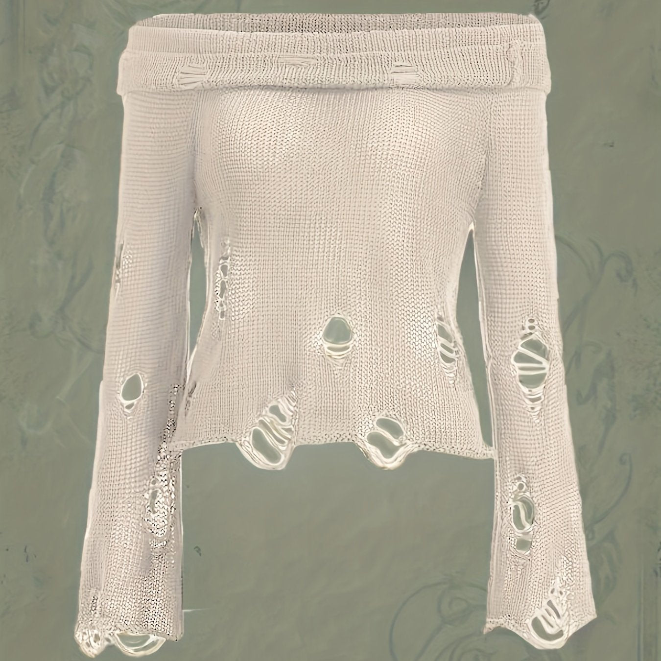 vlovelaw vlovelaw Gothic Ripped Off Shoulder Sweater, Y2K Long Sleeve Pullover Sweater, Women's Clothing