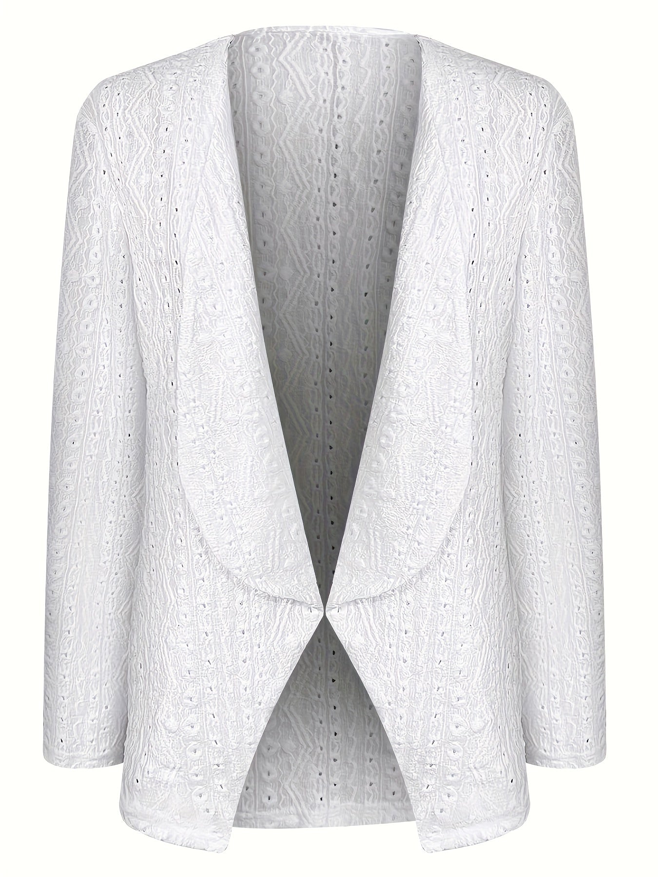 Solid Eyelet Open Front Blazer, Casual Lapel Long Sleeve Outwear For Spring & Fall, Women's Clothing