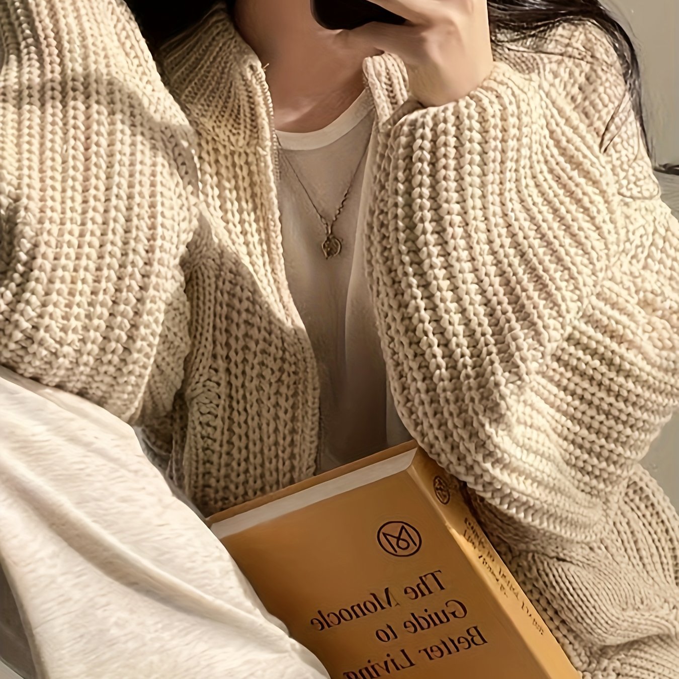 vlovelaw vlovelaw Solid Zip Up Chunky Cable Knit Cardigan, Casual Long Sleeve Loose Sweater, Women's Clothing