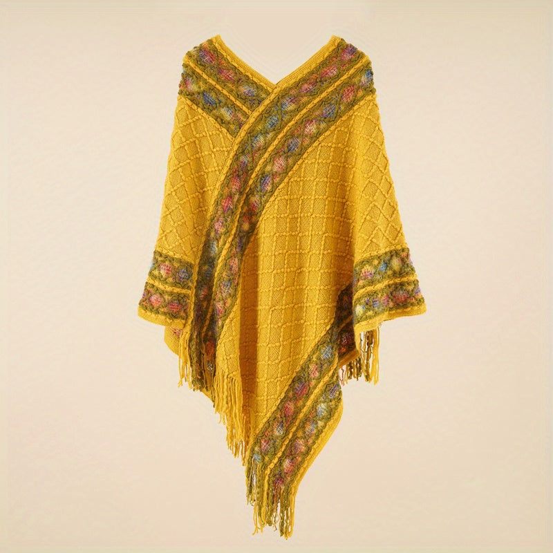 Pullover Woven Shawl Large Warm Fringed Shawl Wrap Windproof Shawl Cape For Casual Outdoor