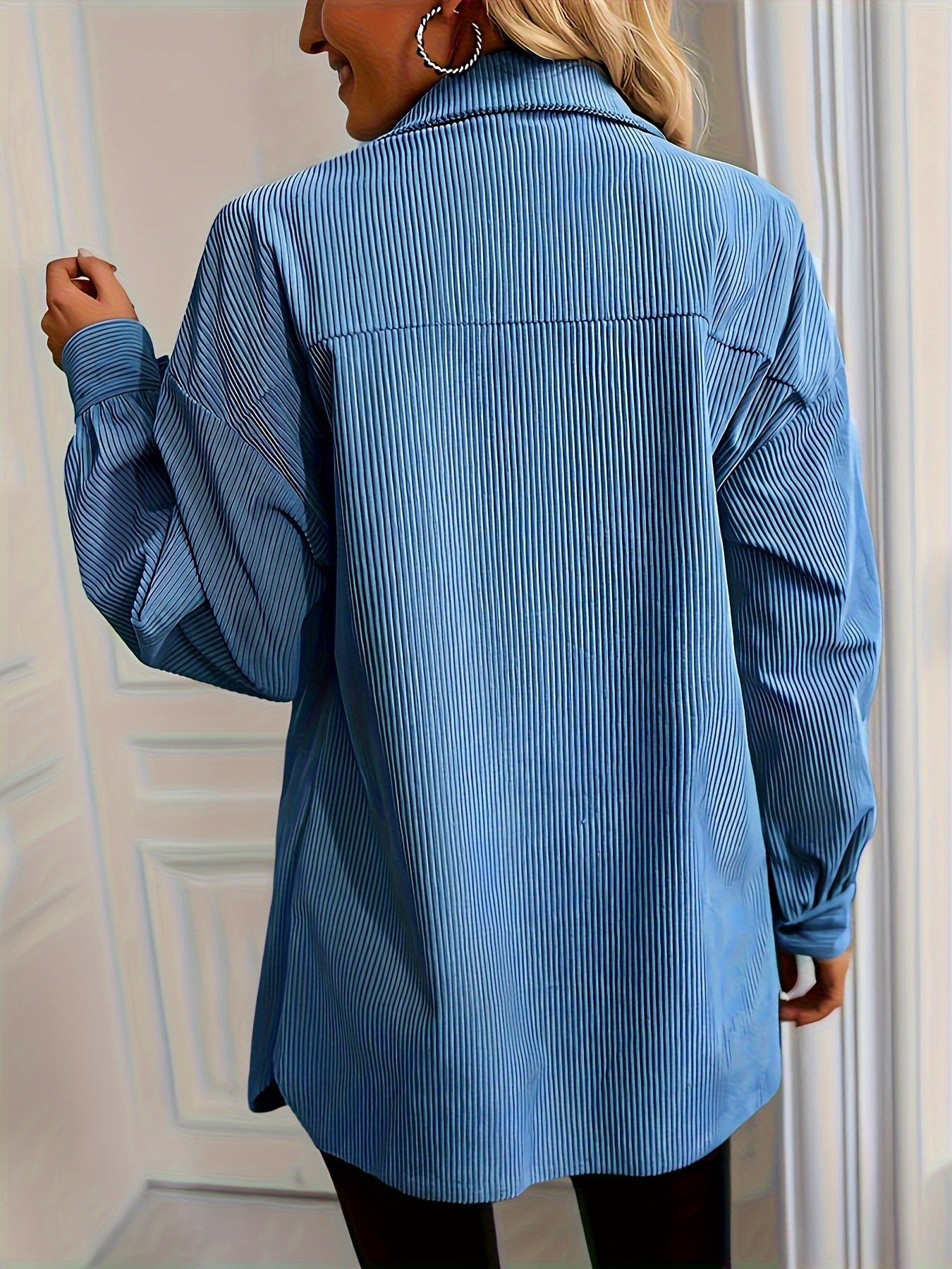 vlovelaw Solid Shacket Jacket, Casual Button Front Long Sleeve Outerwear, Women's Clothing