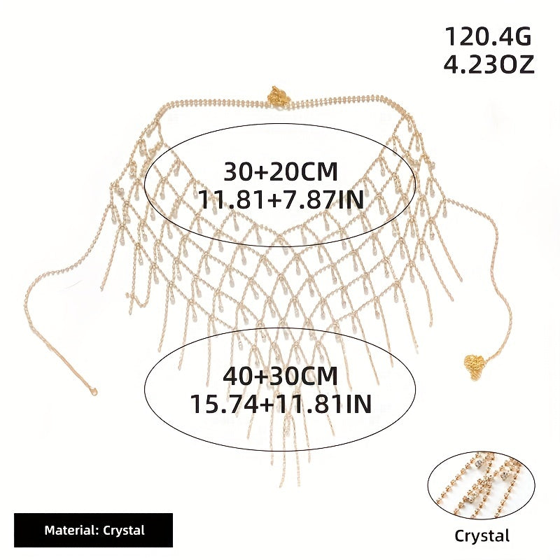 vlovelaw Halter Backless Hollow Out Crop Top Body Chain Inlaid Shiny Rhinestone Temperament Body Chain Accessories