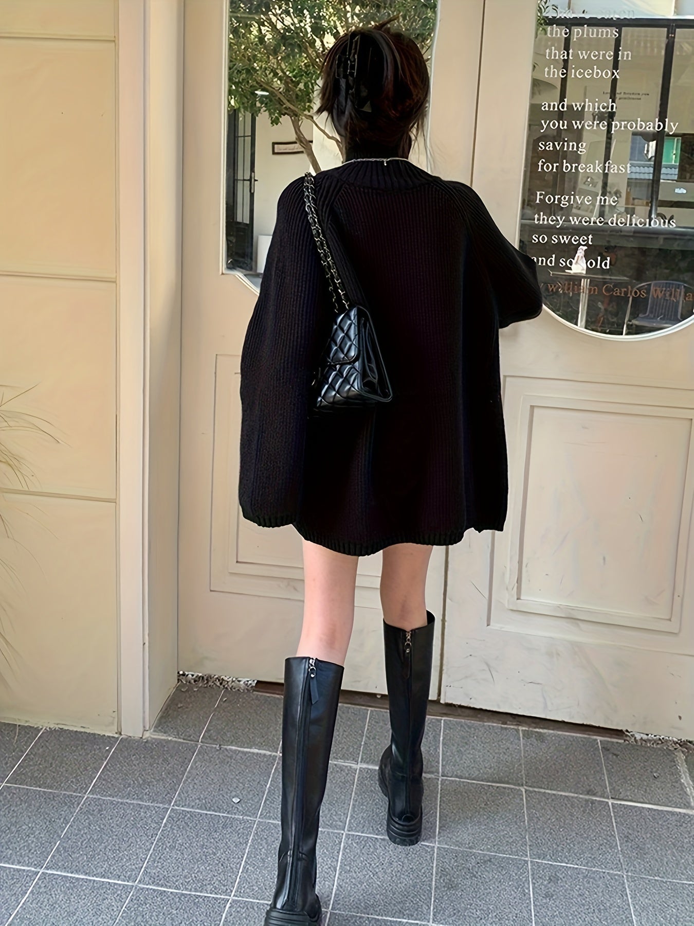 vlovelaw Solid Zip Up Oversized Pullover Sweater, Casual Turtle Neck Long Sleeve Sweater, Women's Clothing