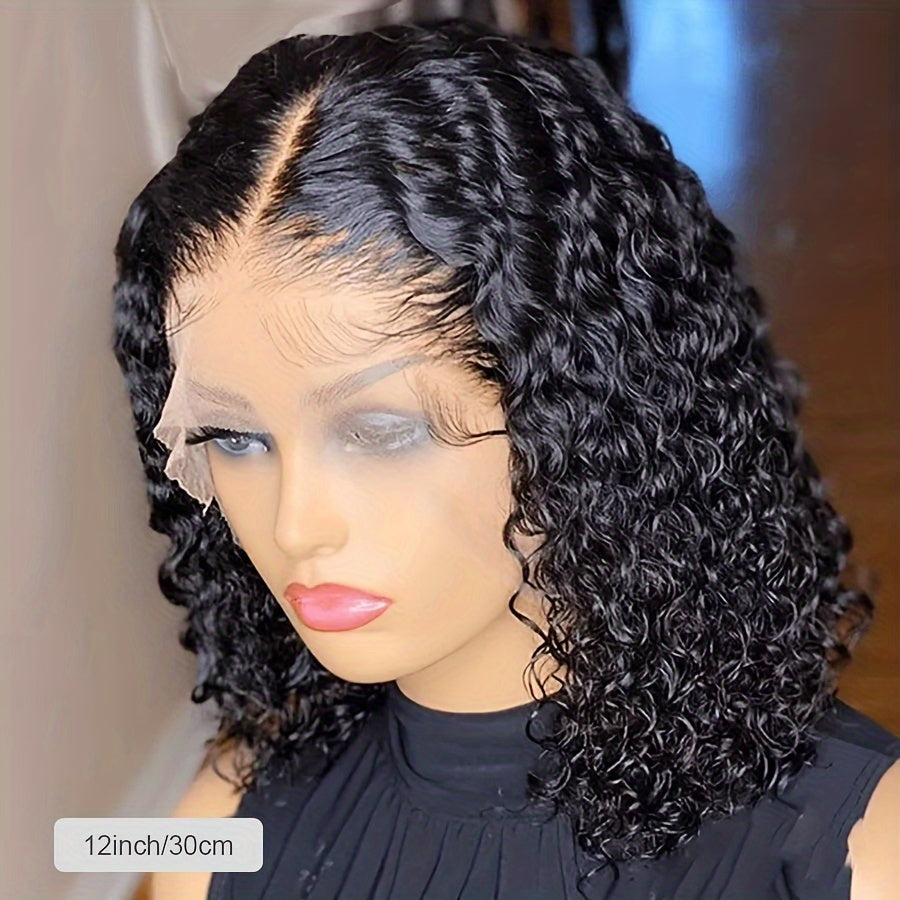 Curly Short Bob Lace Front Human Hair Wigs For Women Depp Wave 13x4 HD Transparent Lace Frontal Wig Closure Swiss Lace Wig Water Wave Glueless Pre Plucked 10 12 14 16 Inches Blunt Cut Bob 180%