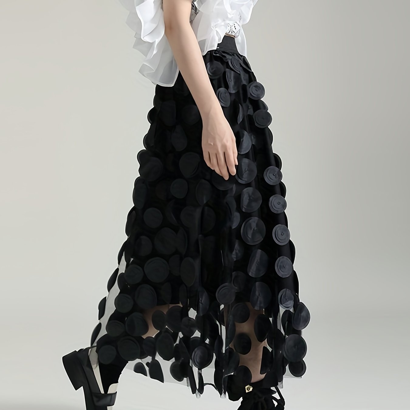 vlovelaw Applique High Waist Skirts, Elegant Maxi Skirts For Spring & Summer, Women's Clothing