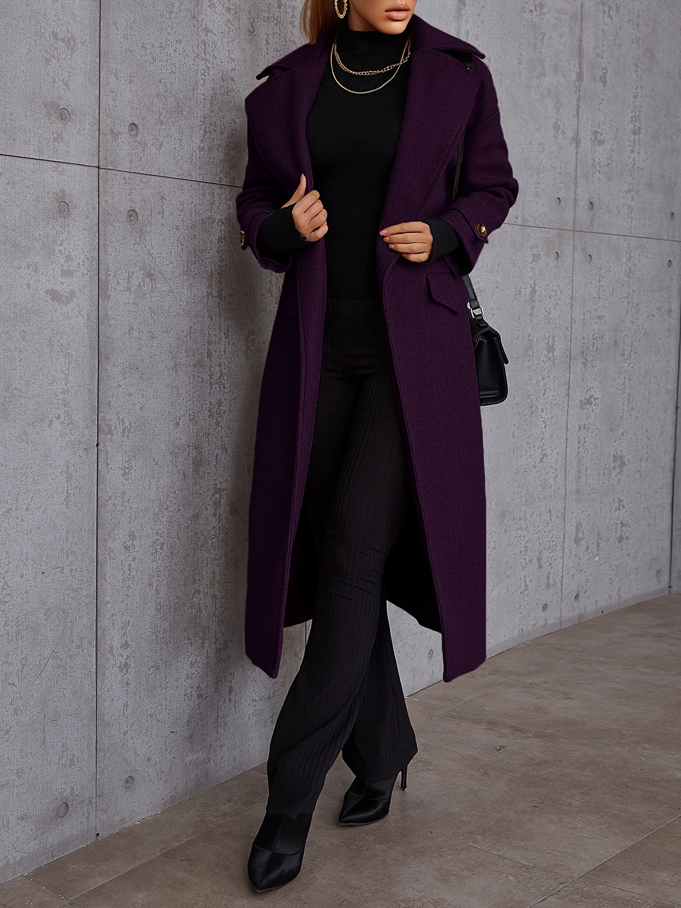 vlovelaw Long Length Waterfall Collar Coat, Elegant Open Front Long Sleeve Outerwear, Women's Clothing