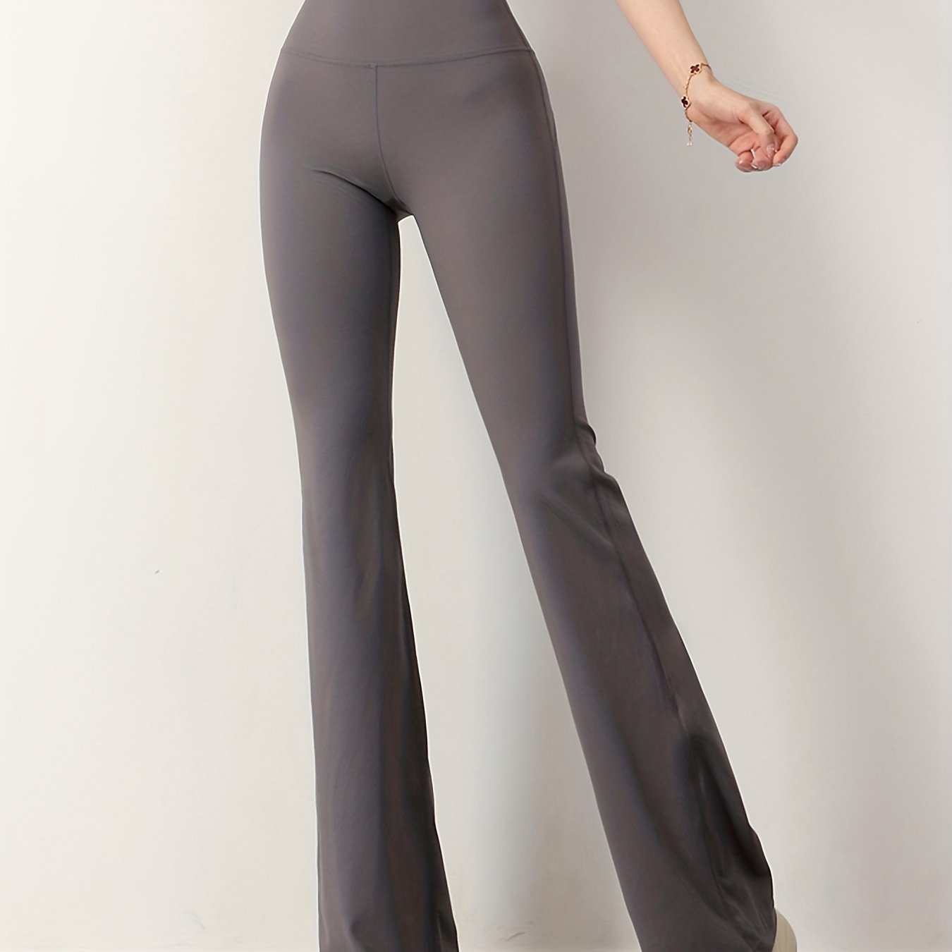 Flare Yoga Pants For Women, High Waist Solid Color Tummy Control Casual Gym Workout Flared Pants, Women's Activewear