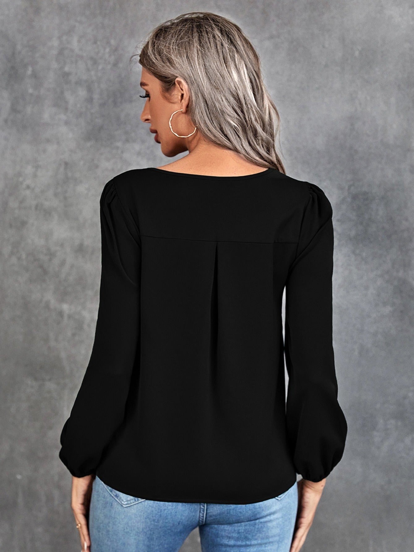 vlovelaw Women's Blouse Solid Classic Casual Gathered Casual Loose Long Sleeve Blouse
