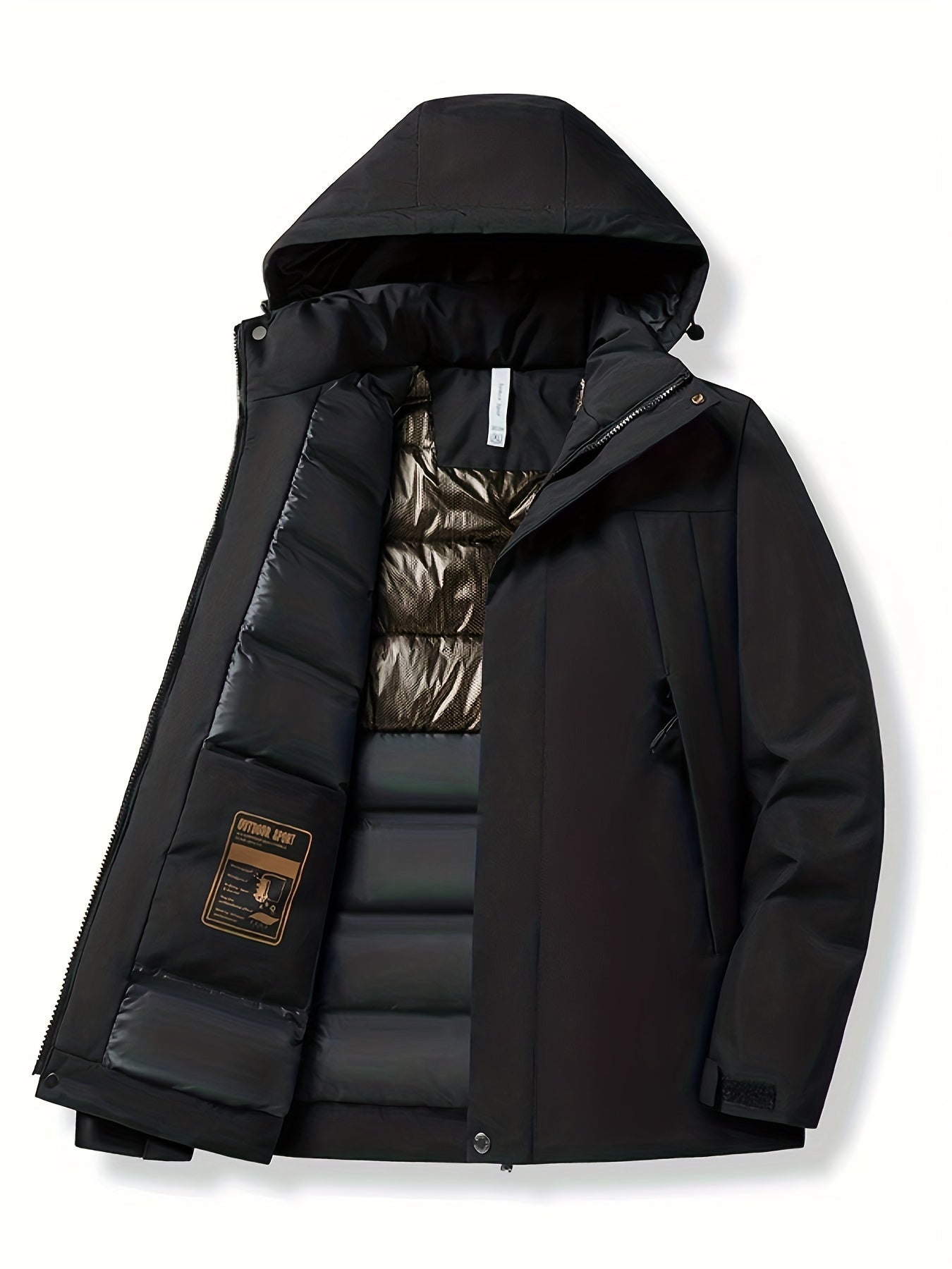 vlovelaw Contrast Color Thermal Windproof Hooded Jacket, Zipper Pocket Waterproof Warm Jacket Coat For Fall & Winter, Women's Clothing