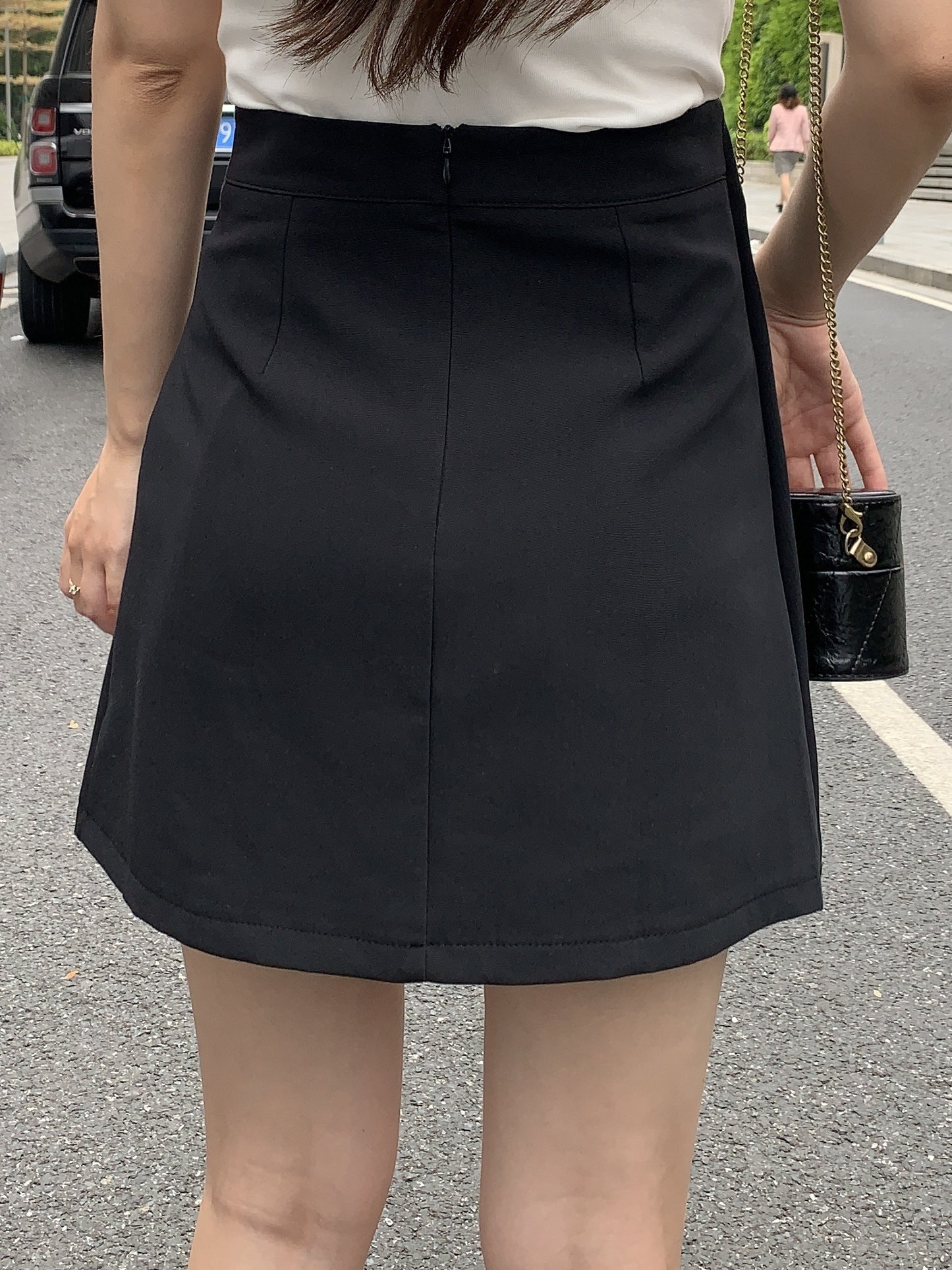 Preppy Button Front Pleated Hem Skirt, Casual Above Knee Skirt For Spring & Summer, Women's Clothing