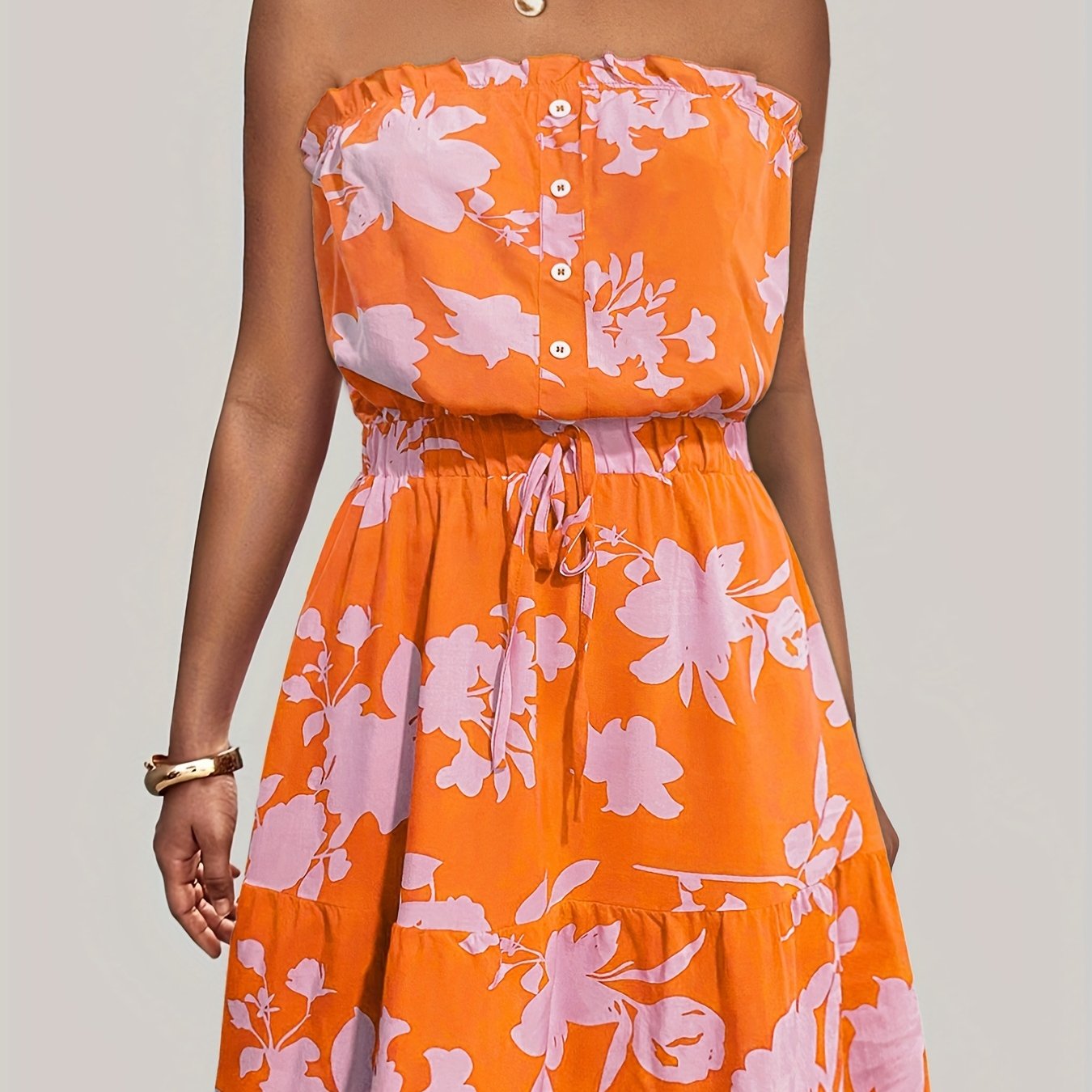 Ditsy Floral Off Shoulder Dress, Sexy Sleeveless Drawstring Summer Dress, Women's Clothing