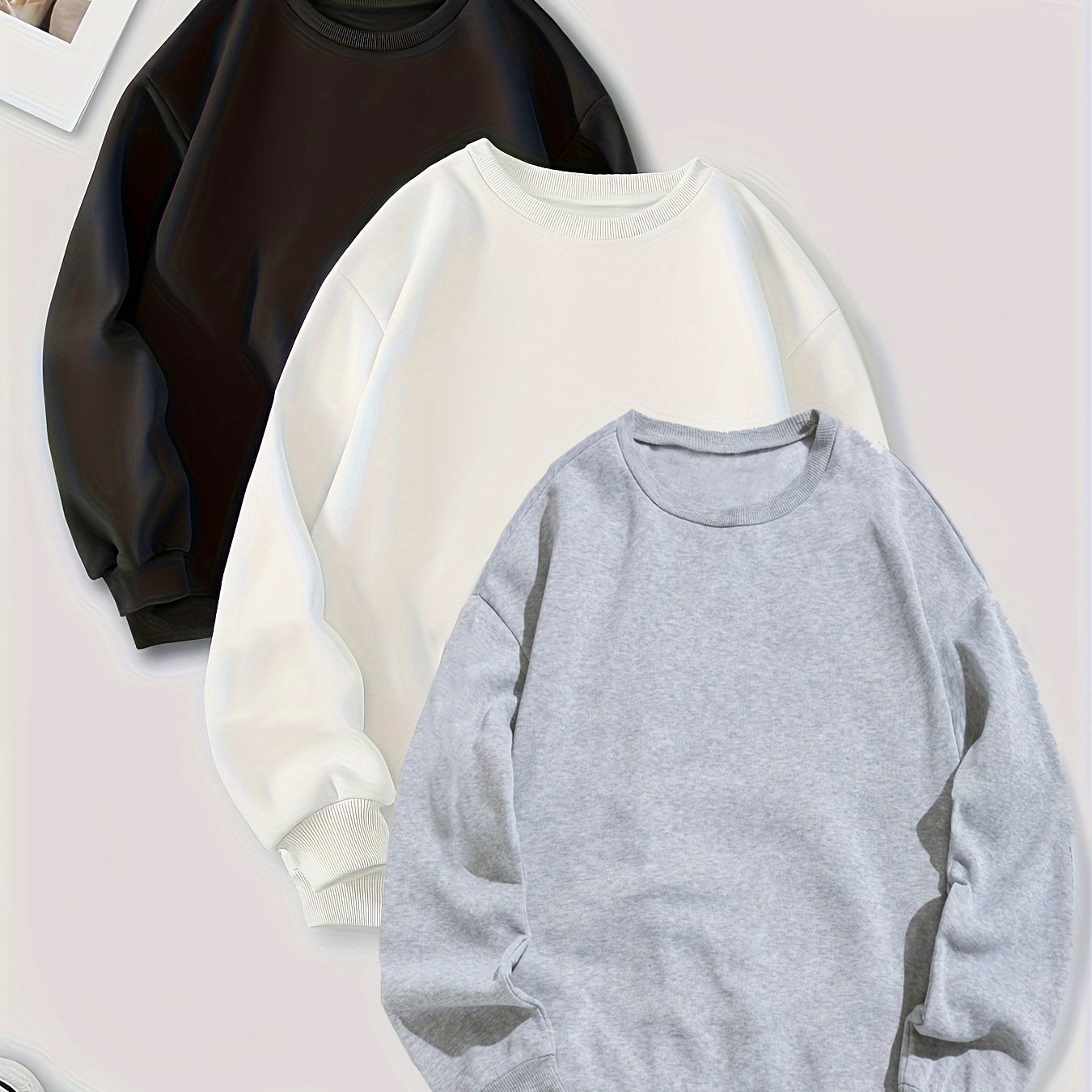 vlovelaw 3 Packs Mixed Color Pullover Sweatshirts, Casual Long Sleeve Crew Neck Sweatshirt, Women's Clothing