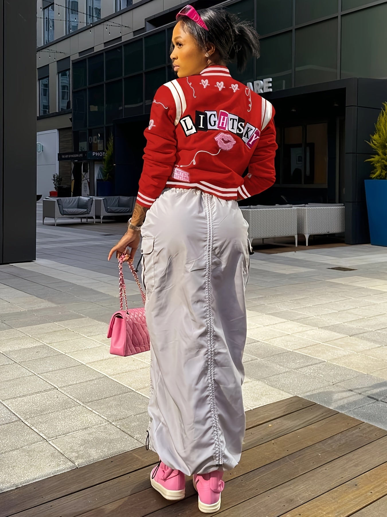 vlovelaw  Button Front Bomber Jacket, Streetwear Long Sleeve Jacket For Fall & Winter, Women's Clothing