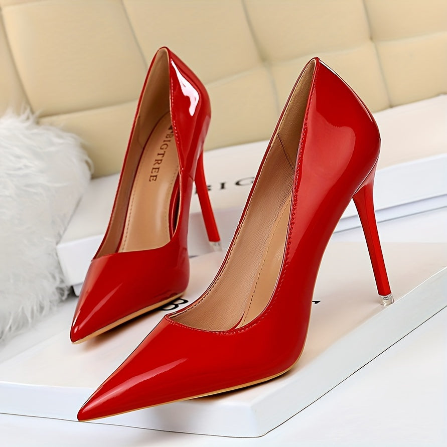 vlovelaw Women's Solid Color Minimalist Pumps, Shallow Mouth Slip On High Heel Shoes, Point Toe Versatile Office Shoes