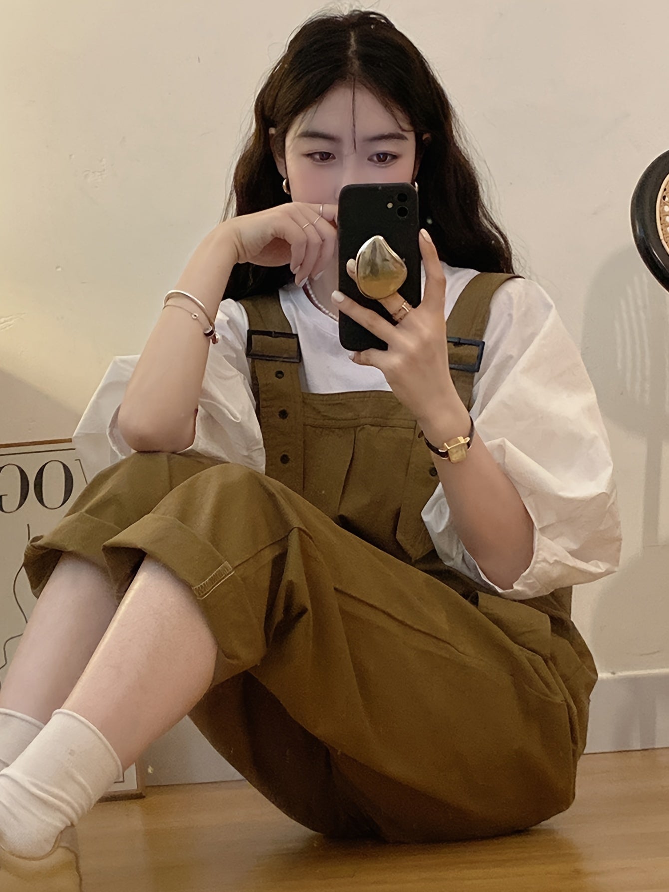 vlovelaw Solid Color Crew Neck Blouse, Casual Three-quarter Sleeve Blouse For Spring & Summer, Women's Clothing