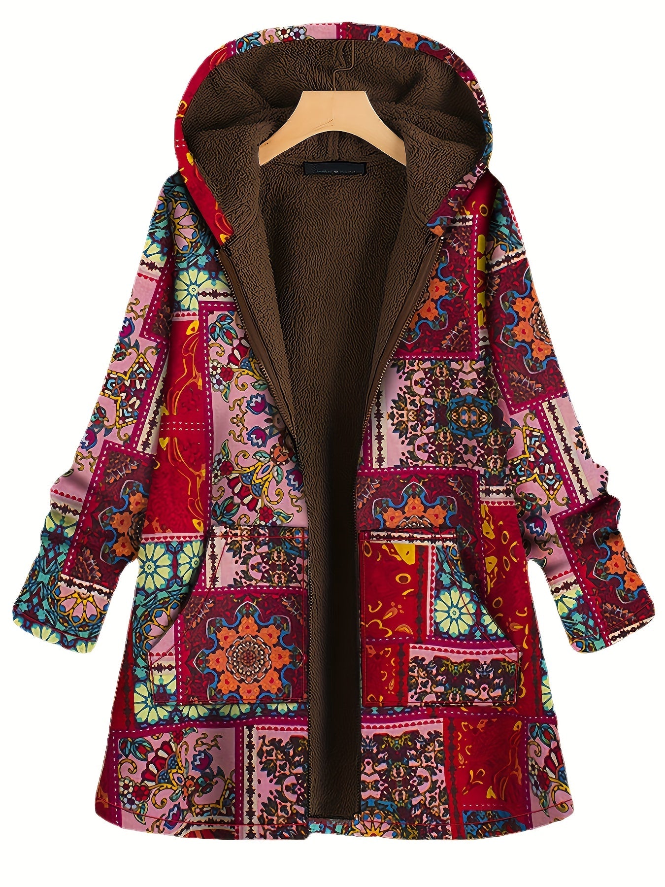 Graphic Print Long Sleeve Hooded Padded Jacket, Casual Zip Up Winter Warm Outerwear, Women's Clothing