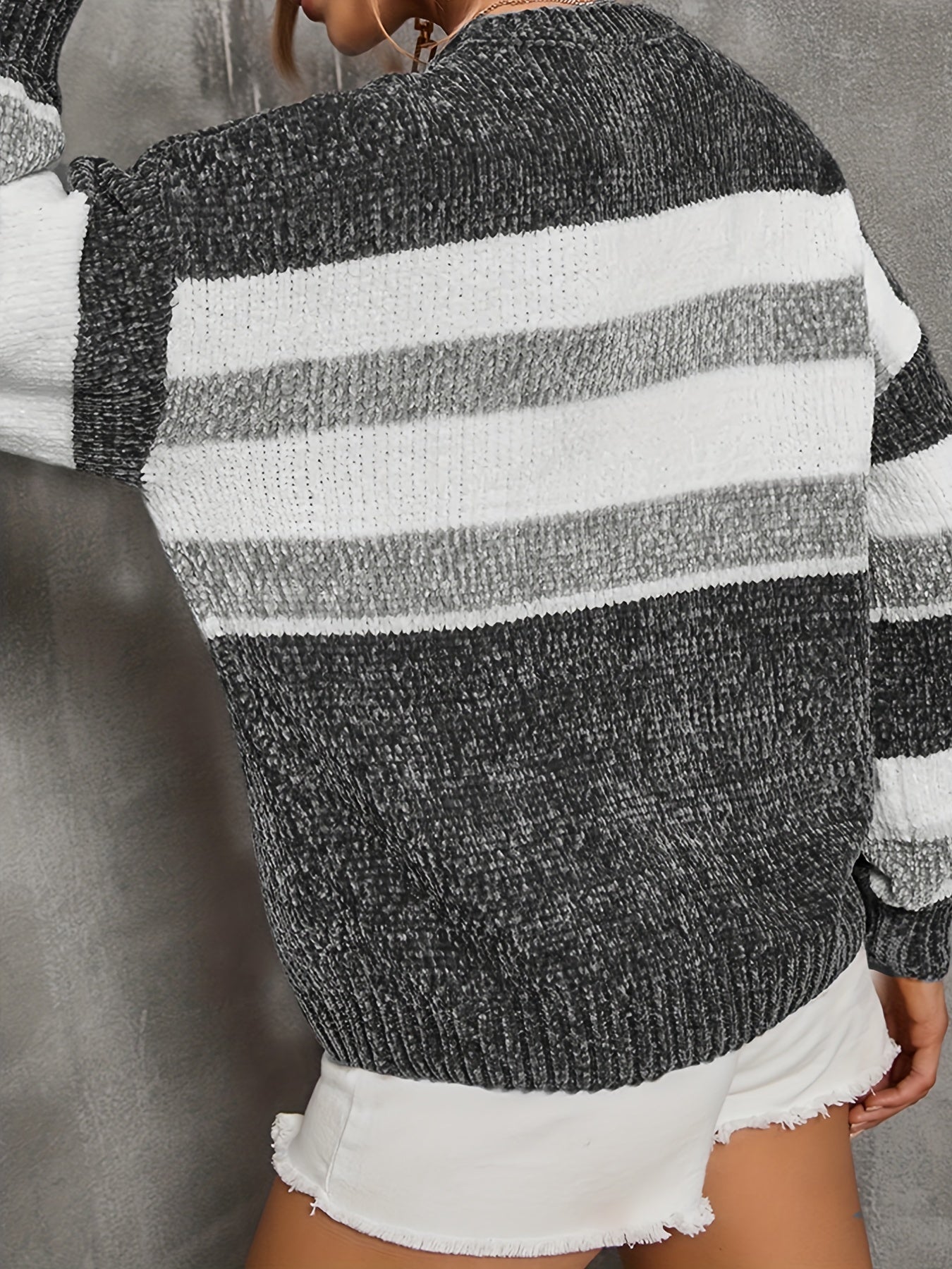 vlovelaw Color Block Crew Neck Pullover Sweater, Casual Long Sleeve Sweater, Women's Clothing