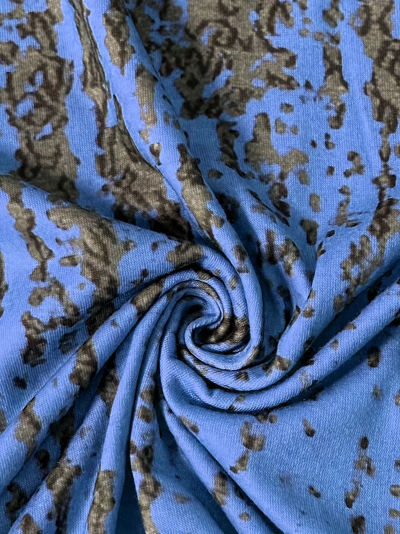 Plus Size Casual Top, Women's Plus Ombre Geometric Print Long Sleeve Notched Neck Slight Stretch Henley T-shirt