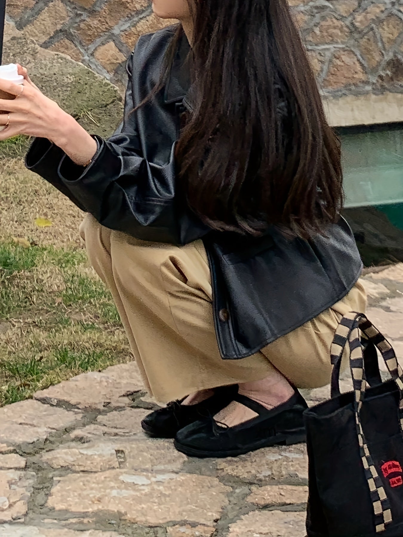 vlovelaw  Solid Cropped PU Jacket, Vintage Button Front Long Sleeve Outerwear, Women's Clothing